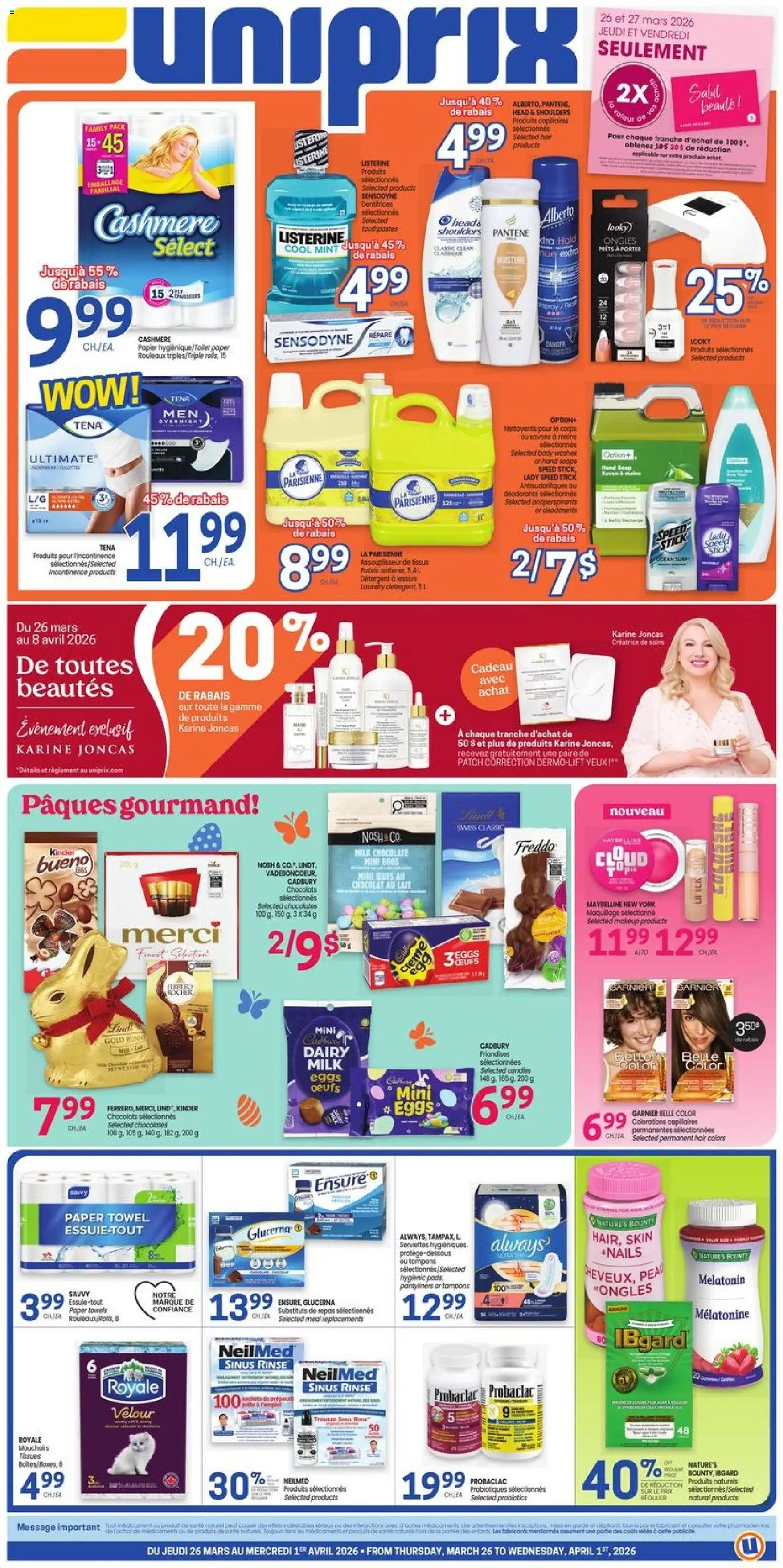 Uniprix weekly flyer / circulaire - page 1- valid from Mar 26, 2026
