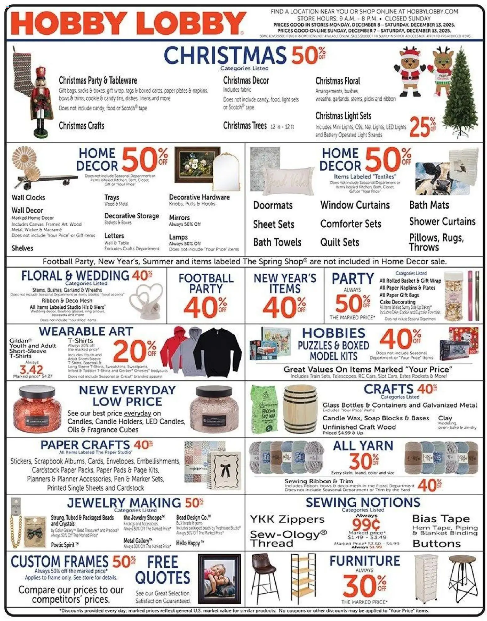 Hobby Lobby Weekly Ad - page 1- valid from 12/07/2025