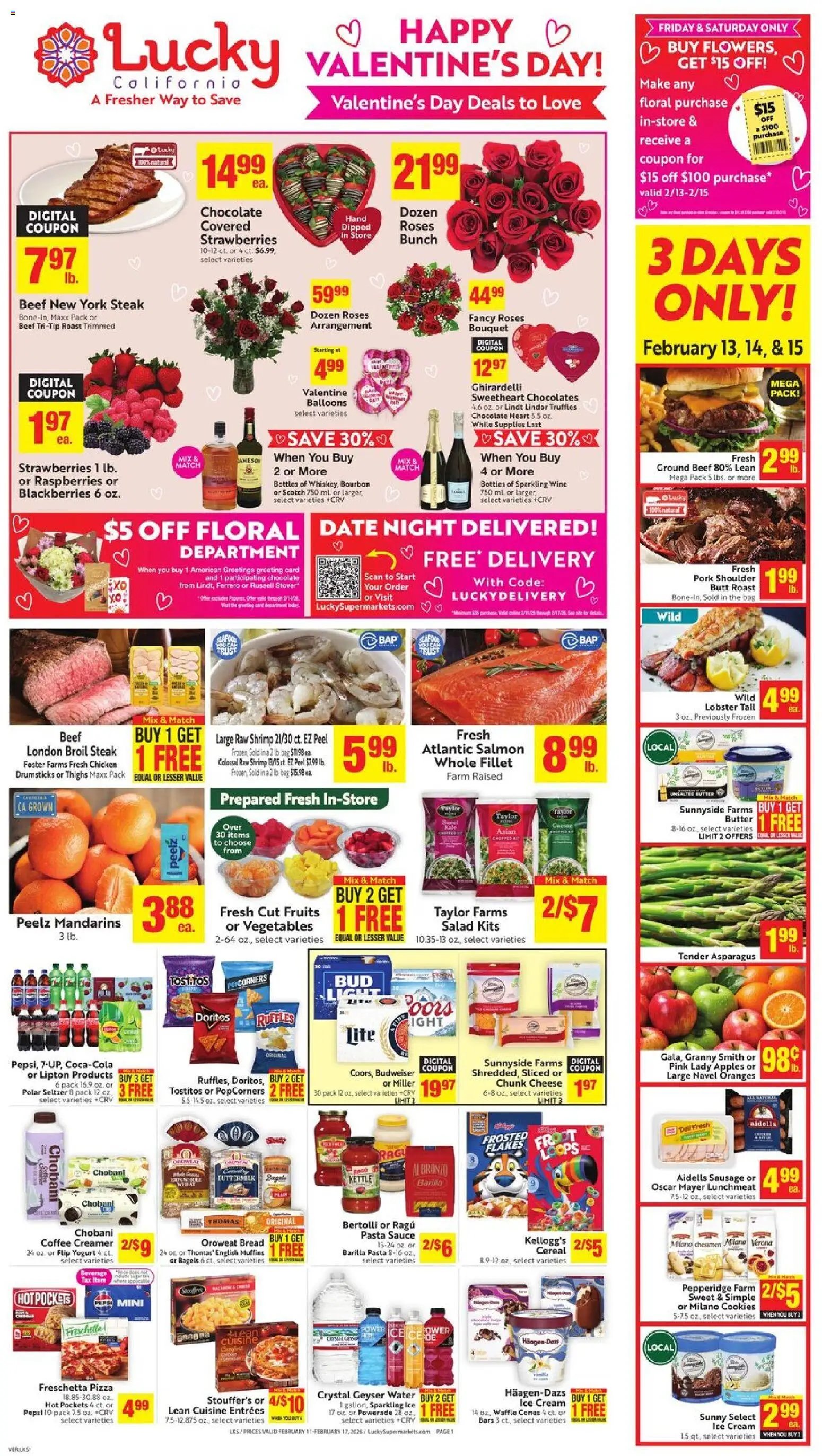 Lucky Supermarkets Weekly - CA - page 1- valid from 02/11/2026