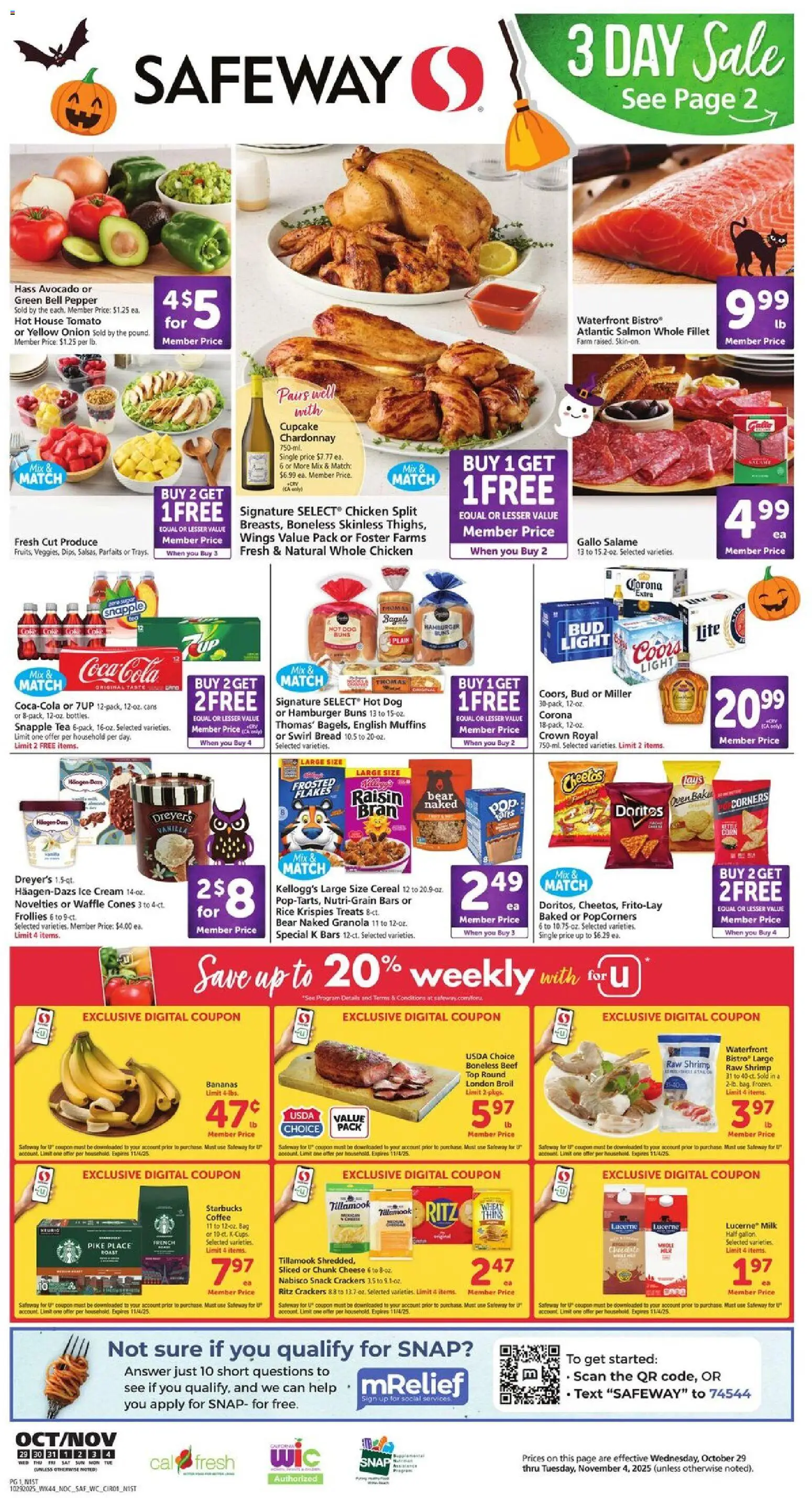Safeway Weekly Ad - page 1- valid from 10/29/2025