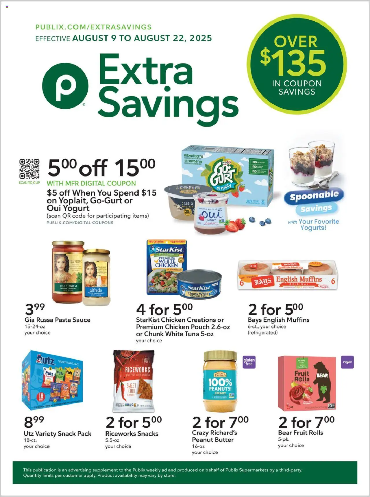 Publix Extra Savings - page 1- valid from 08/09/2025