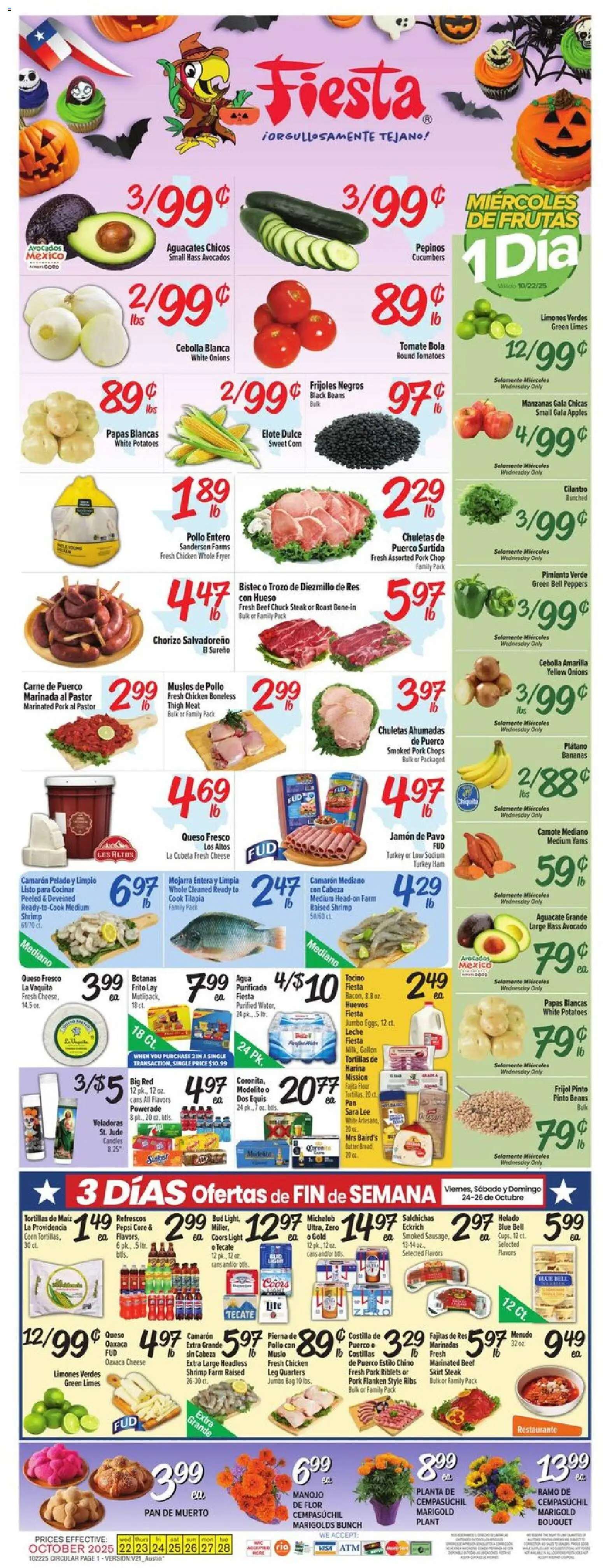 Fiesta Mart Weekly Ad - page 1- valid from 10/22/2025