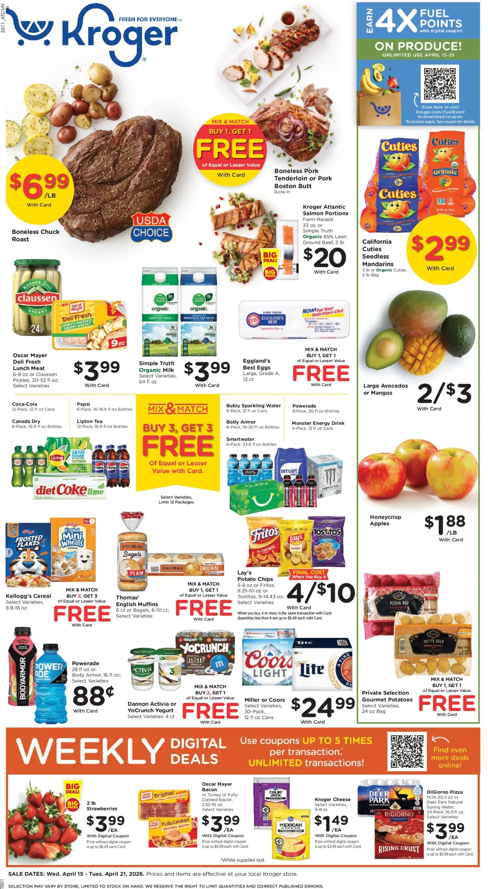 Kroger Weekly Ad - page 1- valid from 04/15/2026