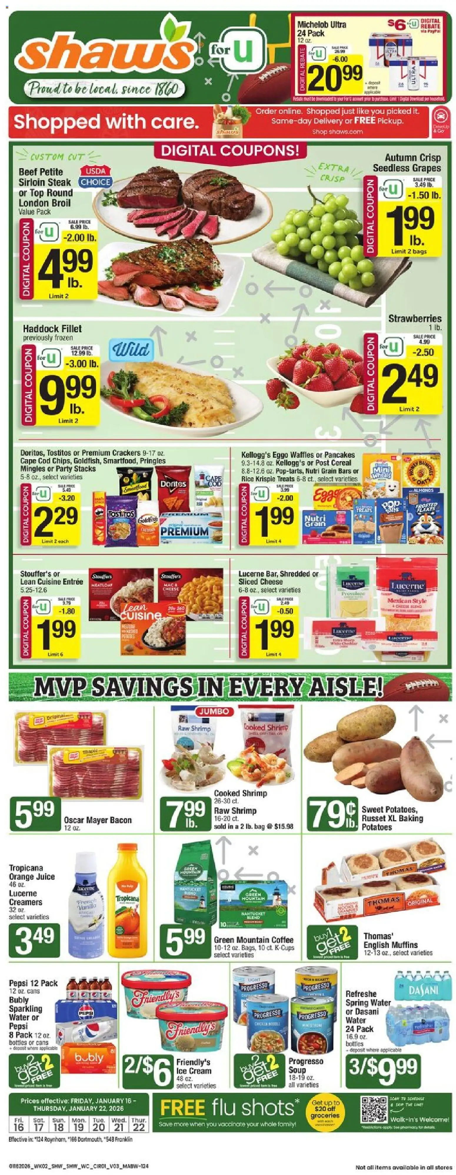 Shaw's Weekly Ad - MA - page 1- valid from 01/16/2026