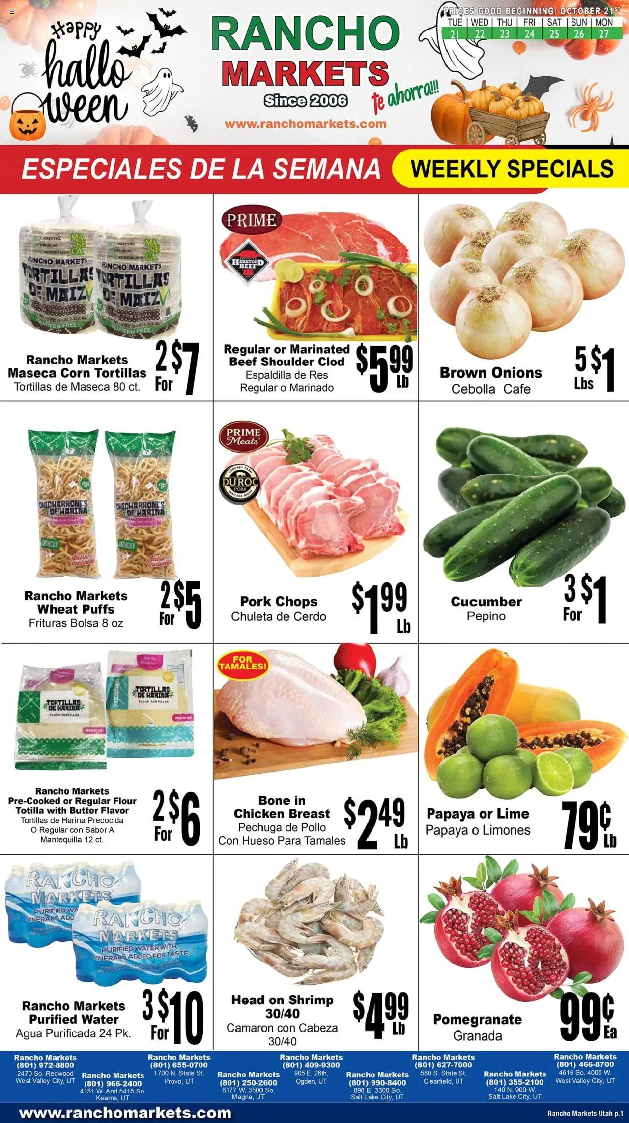 Rancho Markets Weekly Ad - page 1- valid from 10/21/2025