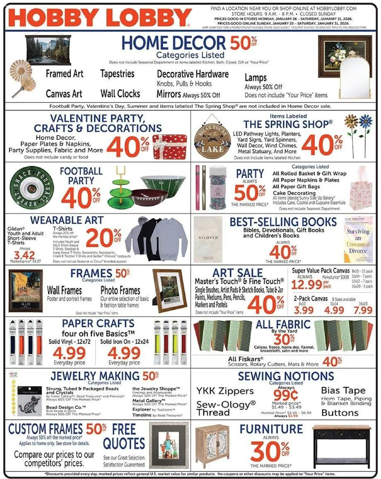 Hobby Lobby Weekly Ad - page 1- valid from 01/25/2026