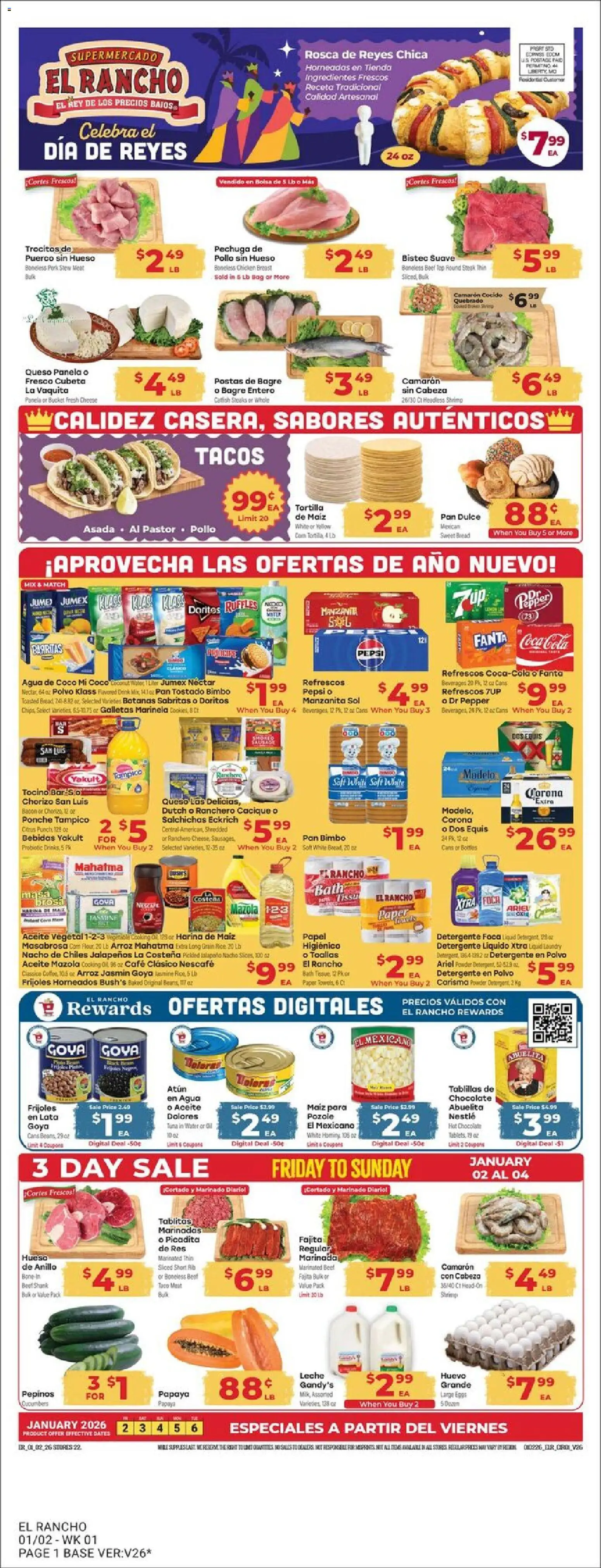 El Rancho Weekly Ad - page 1- valid from 01/02/2026