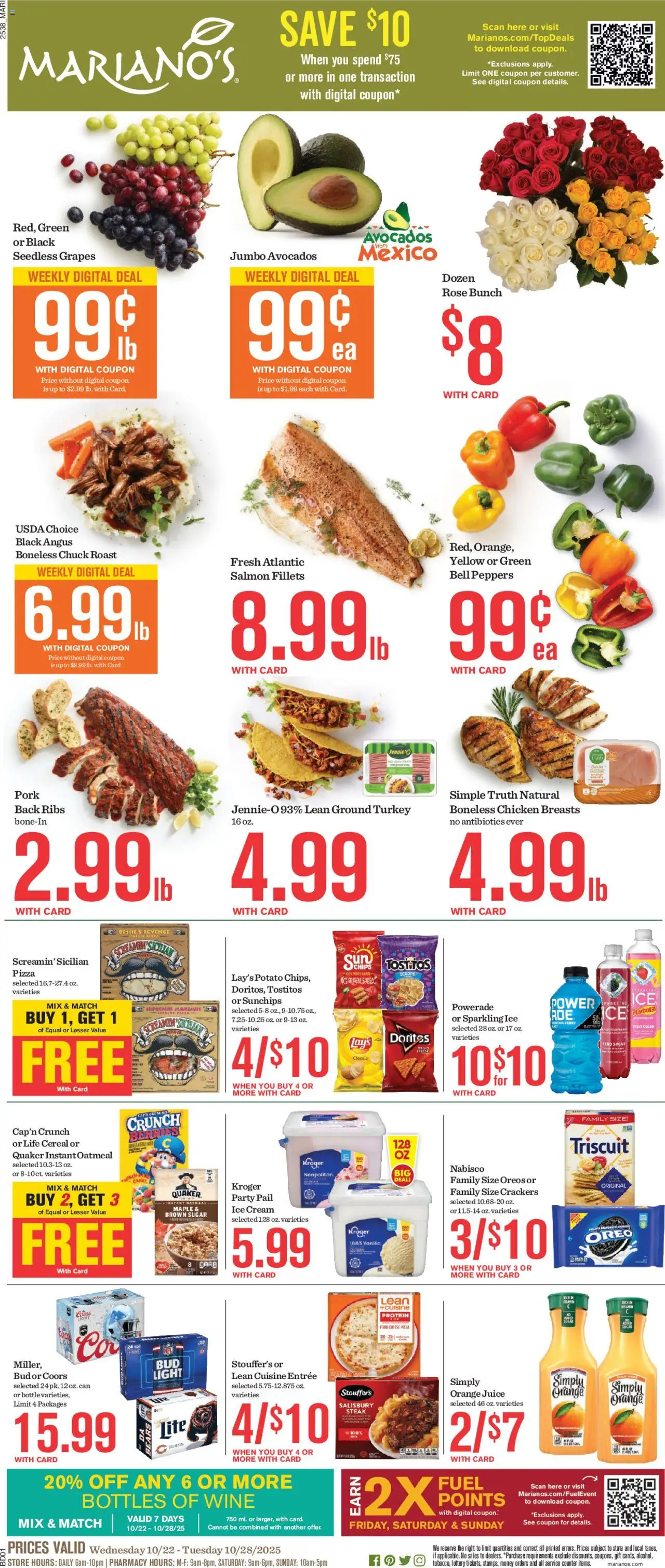 Mariano's Weekly Ad - page 1- valid from 10/22/2025