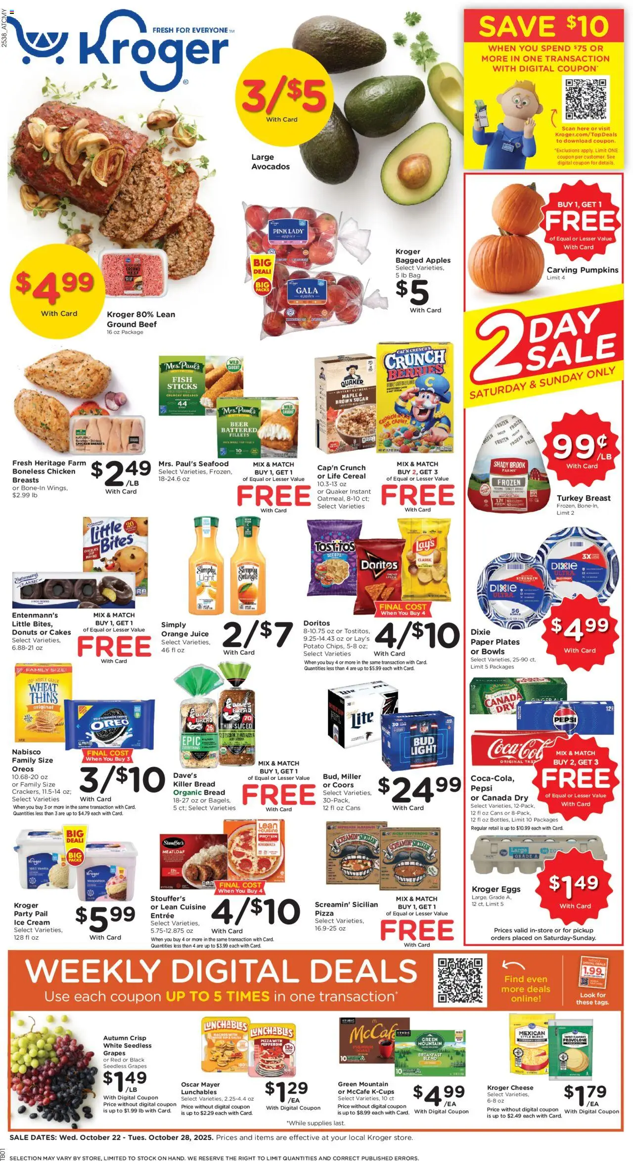 Kroger Weekly Ad - page 1- valid from 10/22/2025