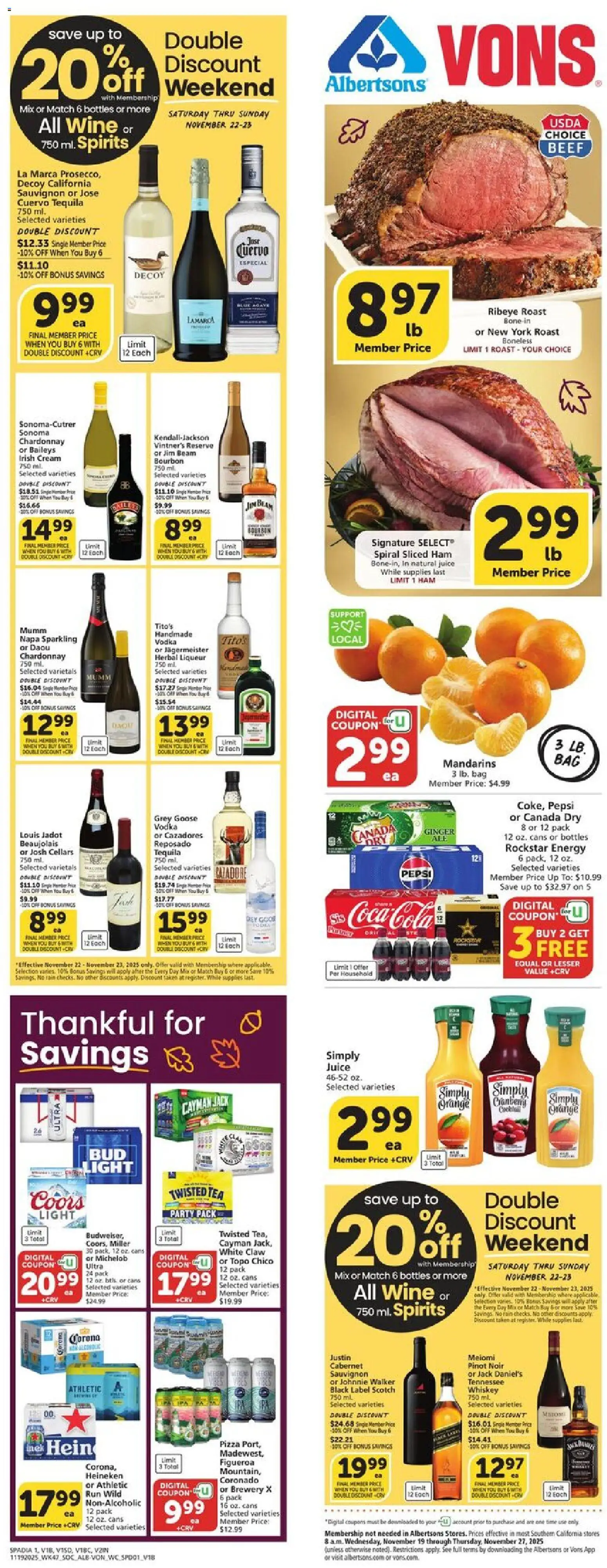 Vons Weekly Ad - page 1- valid from 11/19/2025