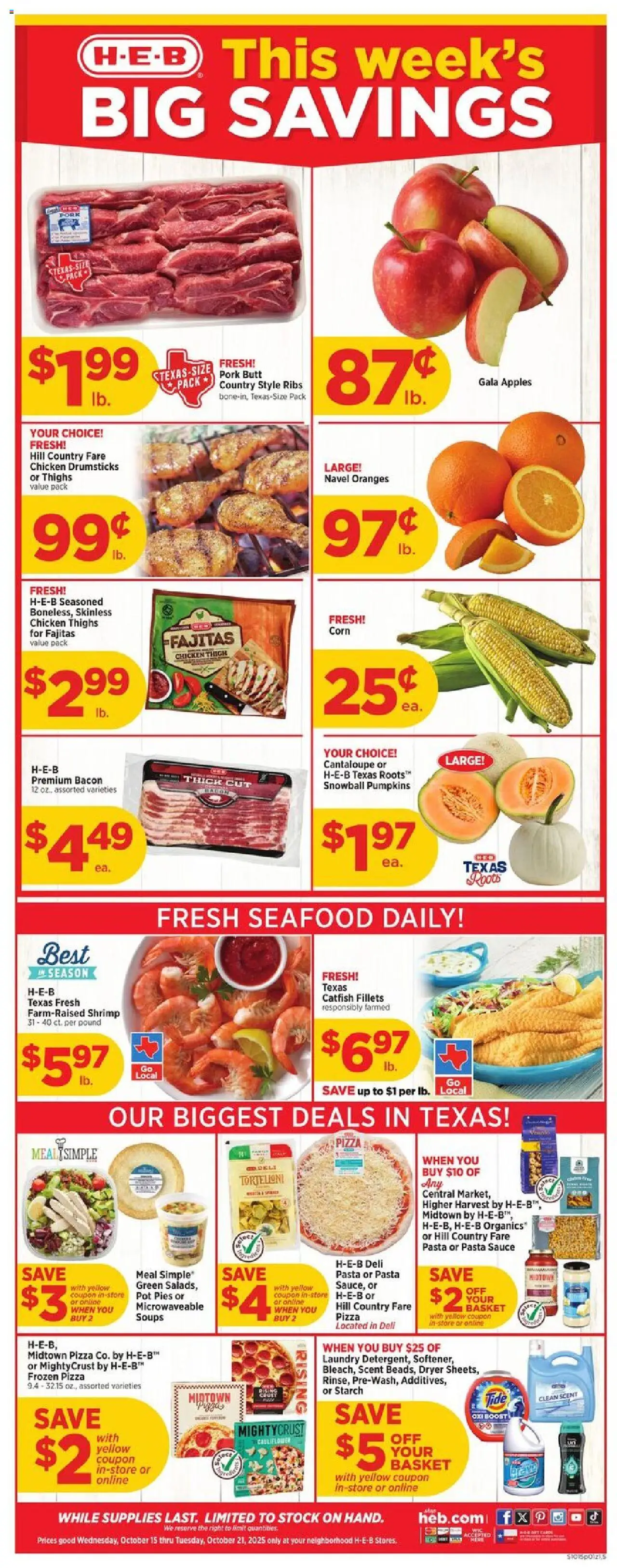 H-E-B Weekly Ad - page 1- valid from 10/15/2025
