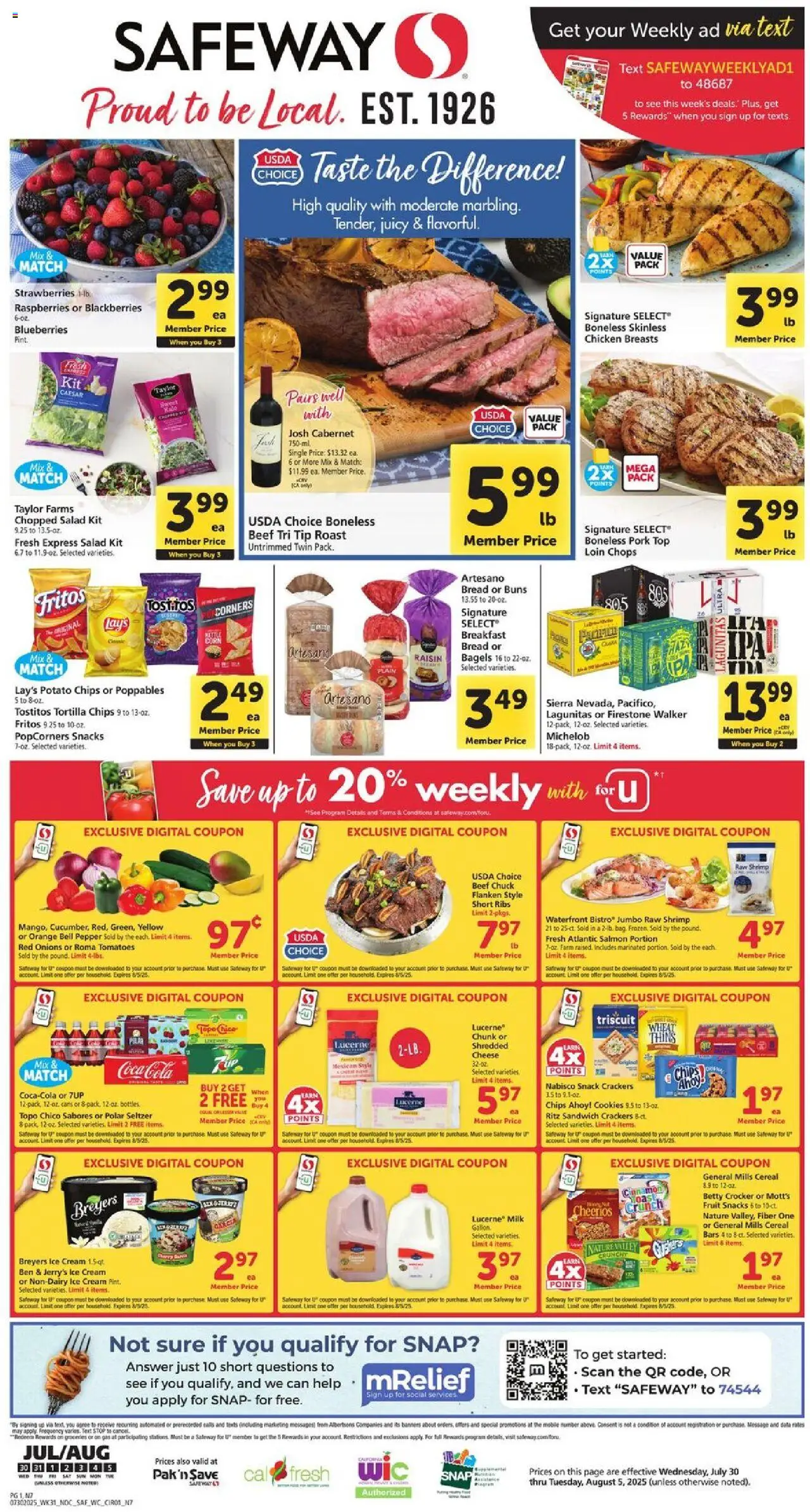 Safeway Weekly Ad - page 1- valid from 07/30/2025