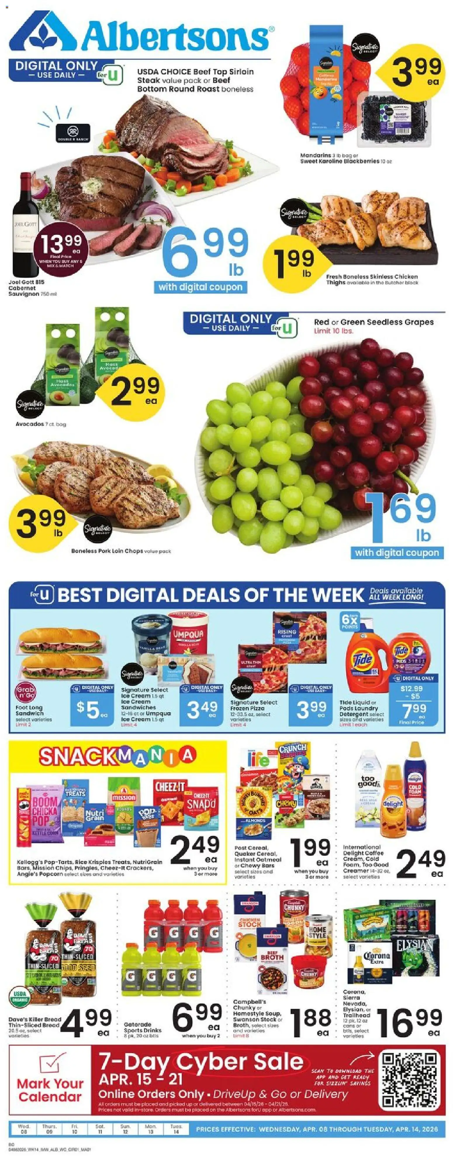 Albertsons Weekly Ad - page 1- valid from 04/08/2026