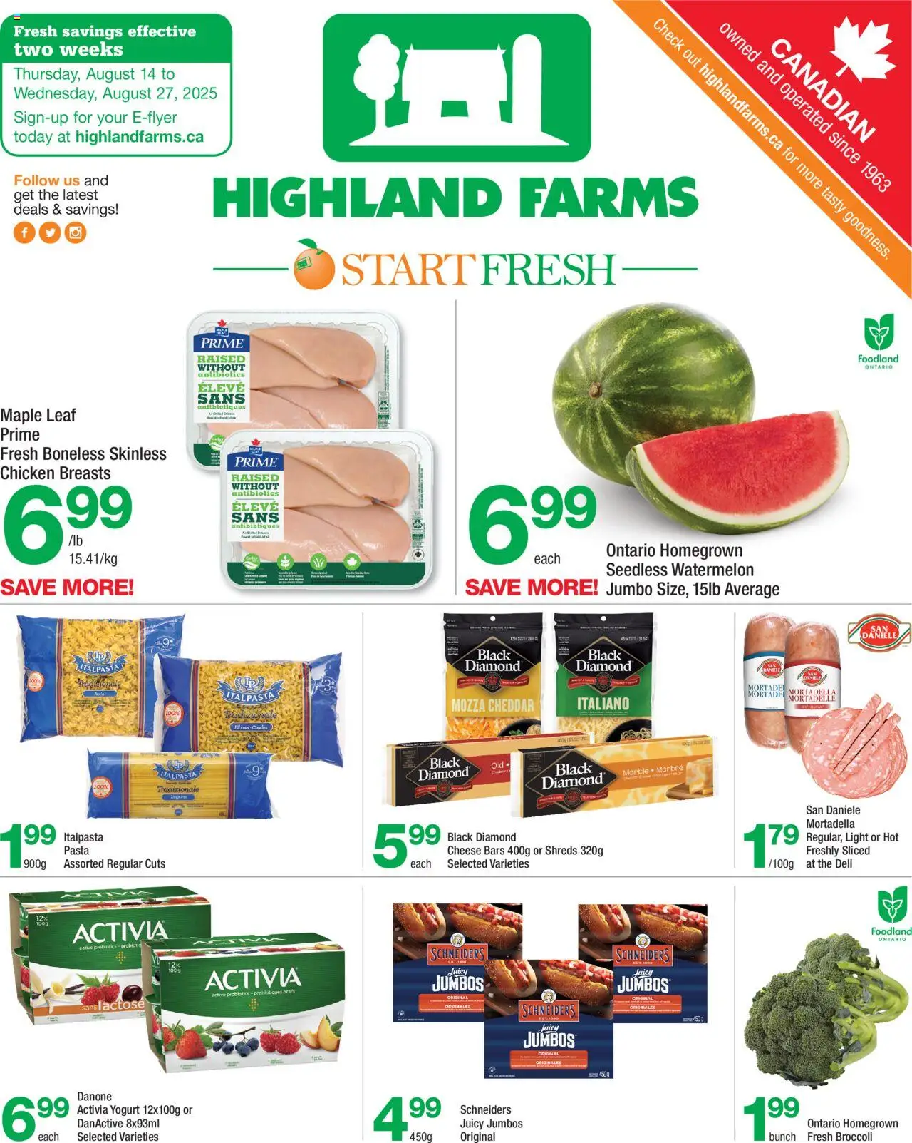 Highland Farms weekly flyer / circulaire - page 1- valid from Aug 14, 2025