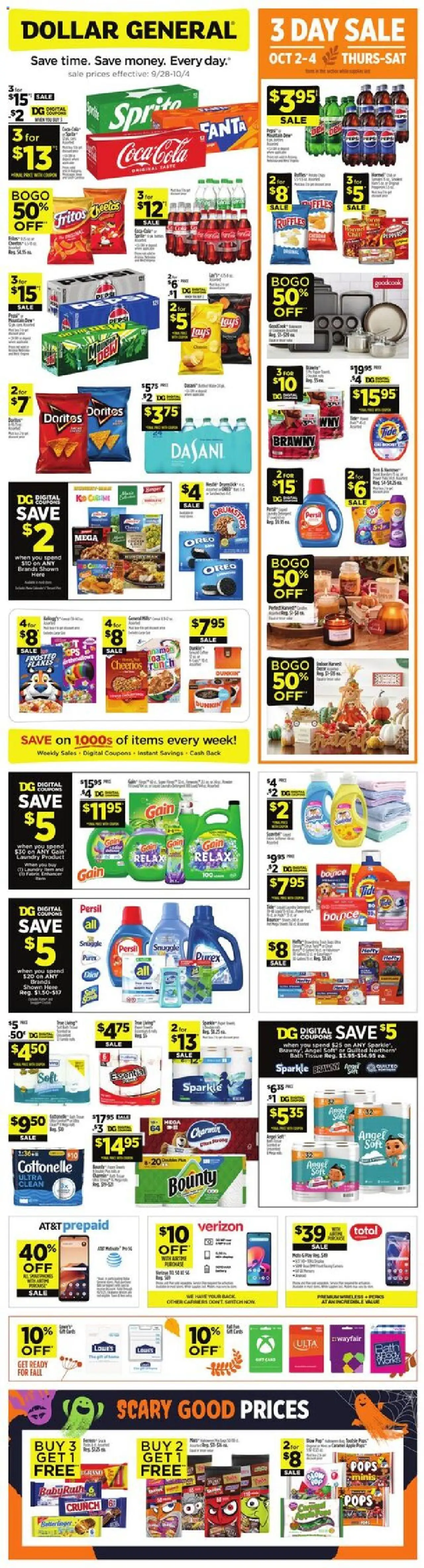 Dollar General Weekly Ad - page 1- valid from 09/28/2025