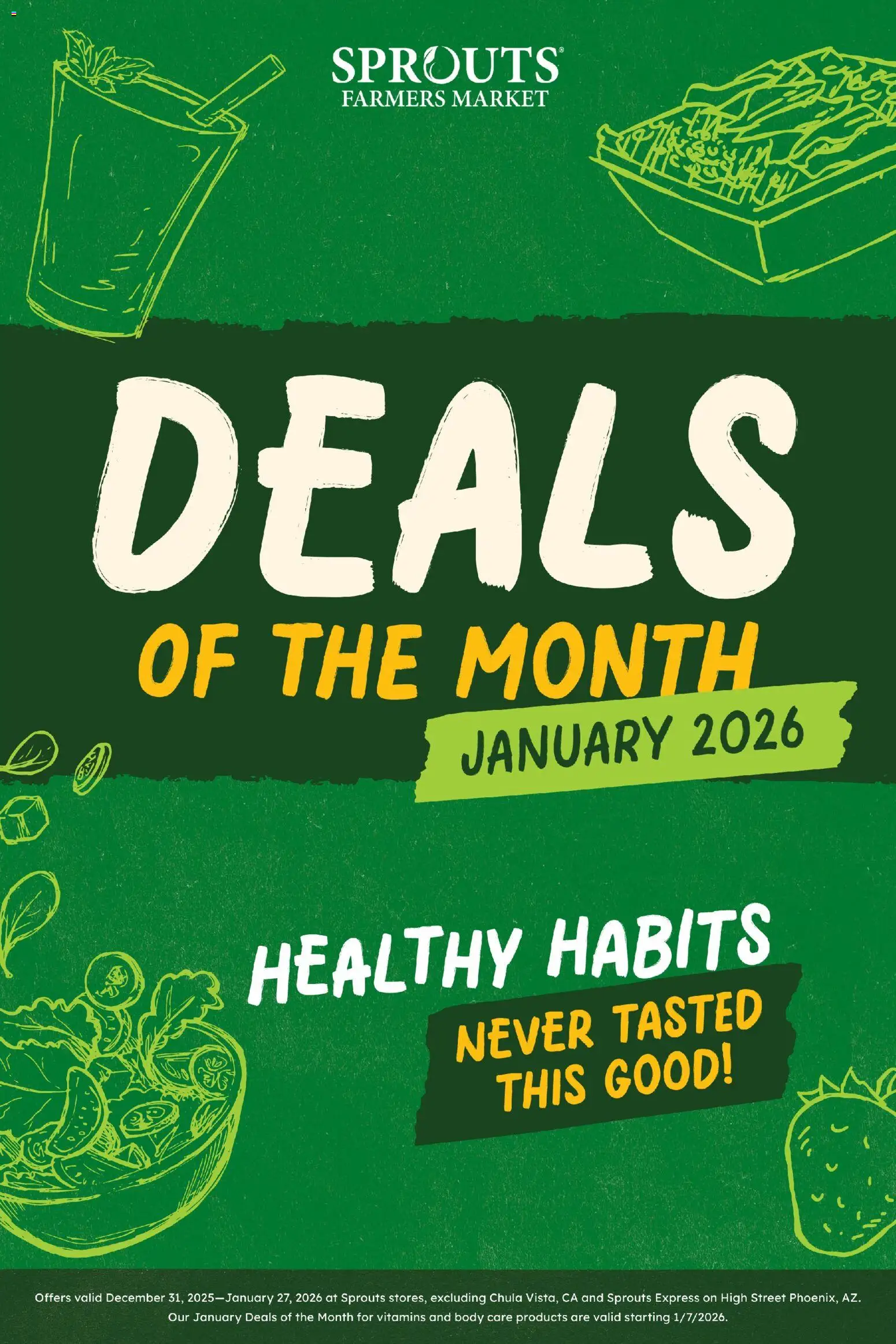 Sprouts Monthly Ad - page 1- valid from 12/31/2025