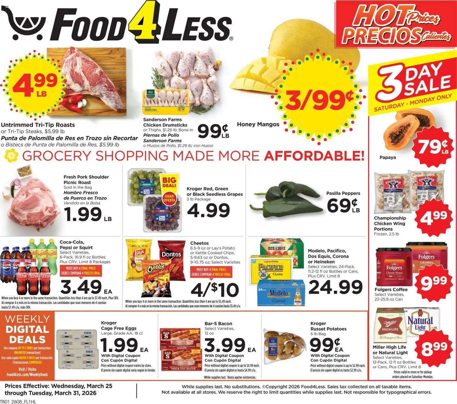 Food 4 Less Weekly Ad - page 1- valid from 03/25/2026