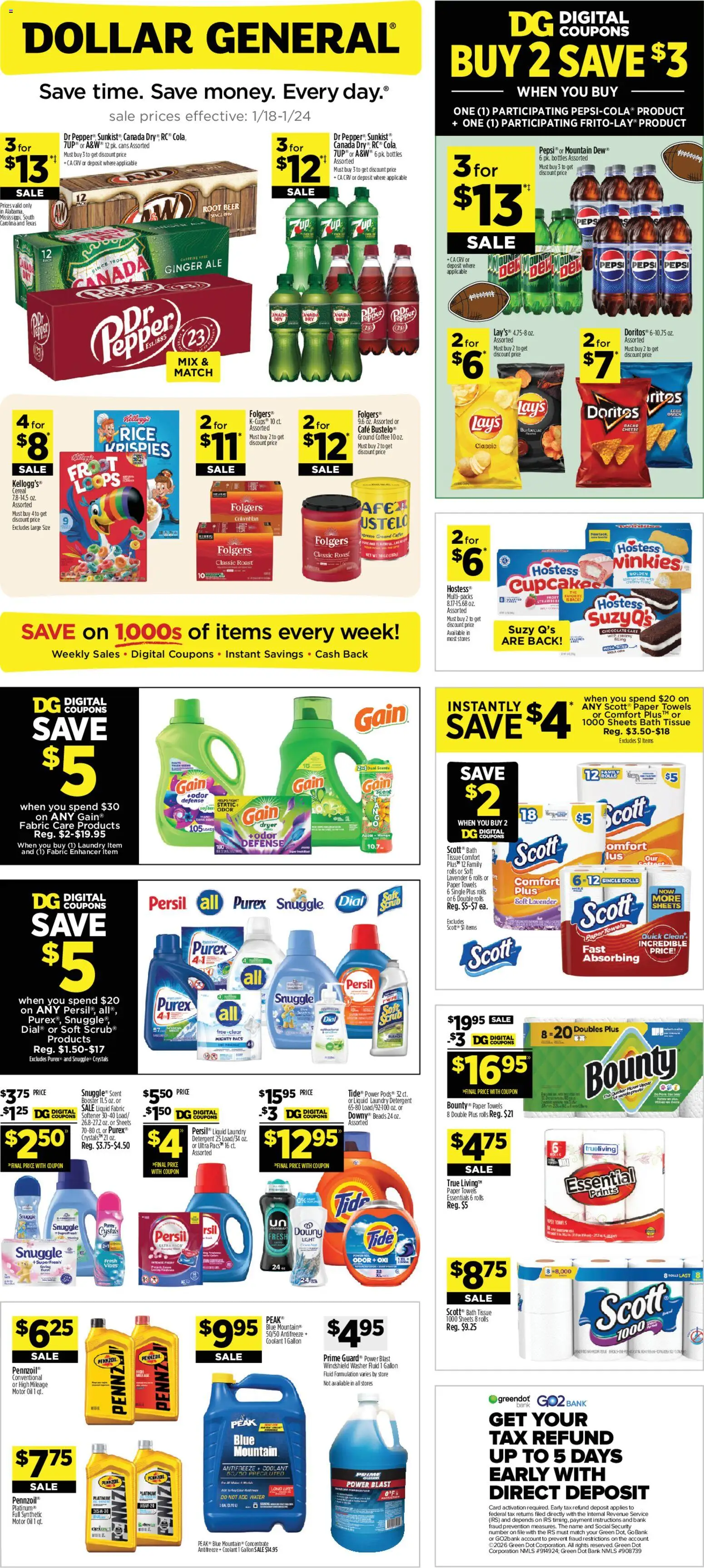 Dollar General Weekly Ad - page 1- valid from 01/18/2026