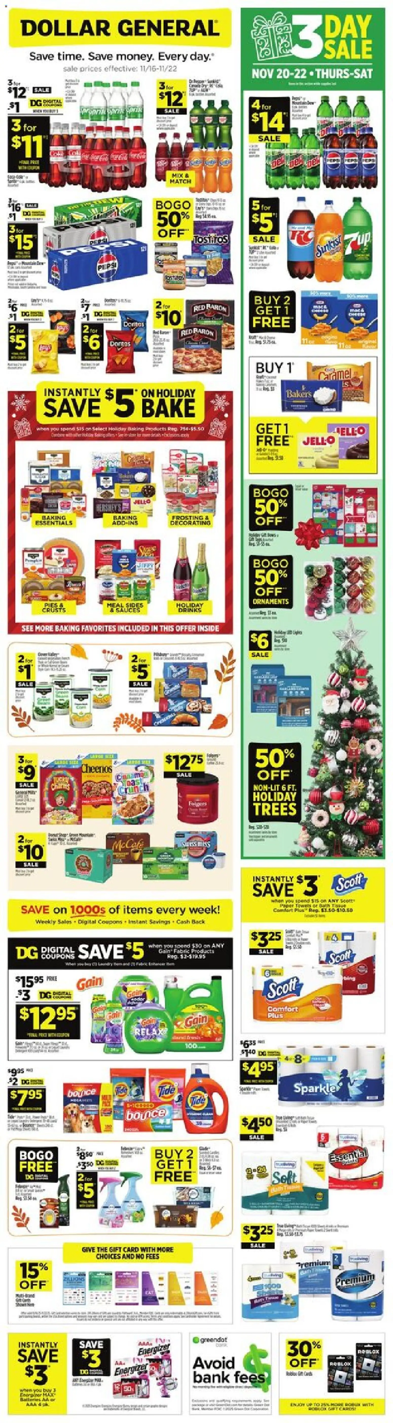 Dollar General Weekly Ad - page 1- valid from 11/16/2025