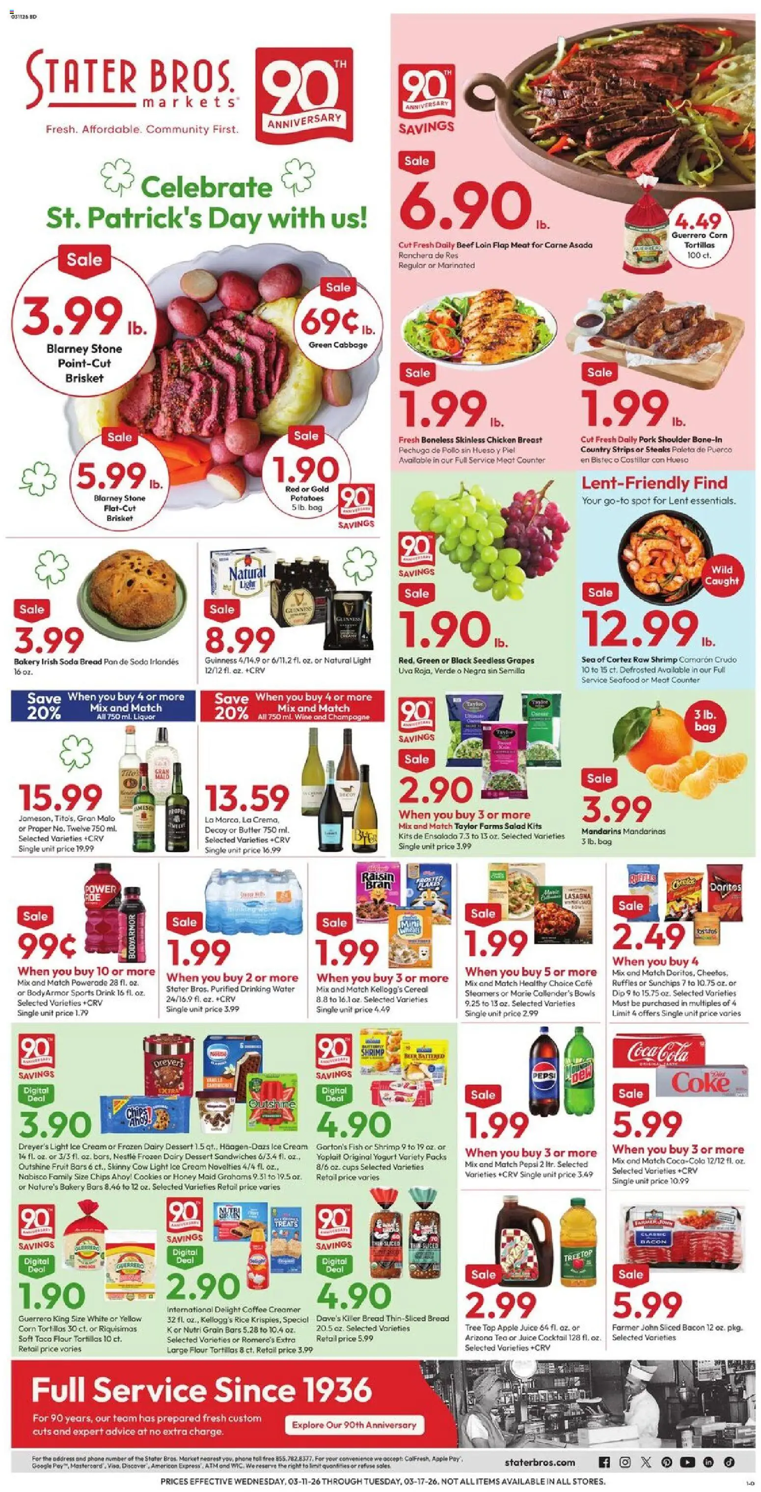 Stater Bros Weekly Ad - page 1- valid from 03/11/2026