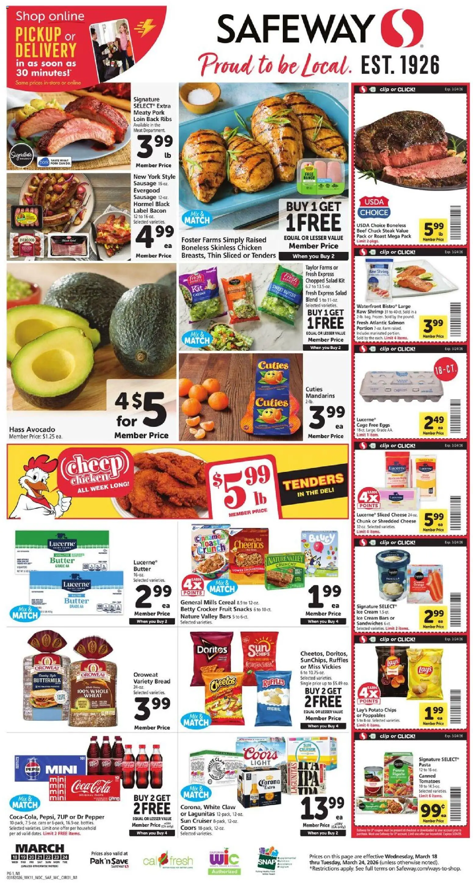 Safeway Weekly Ad - page 1- valid from 03/18/2026