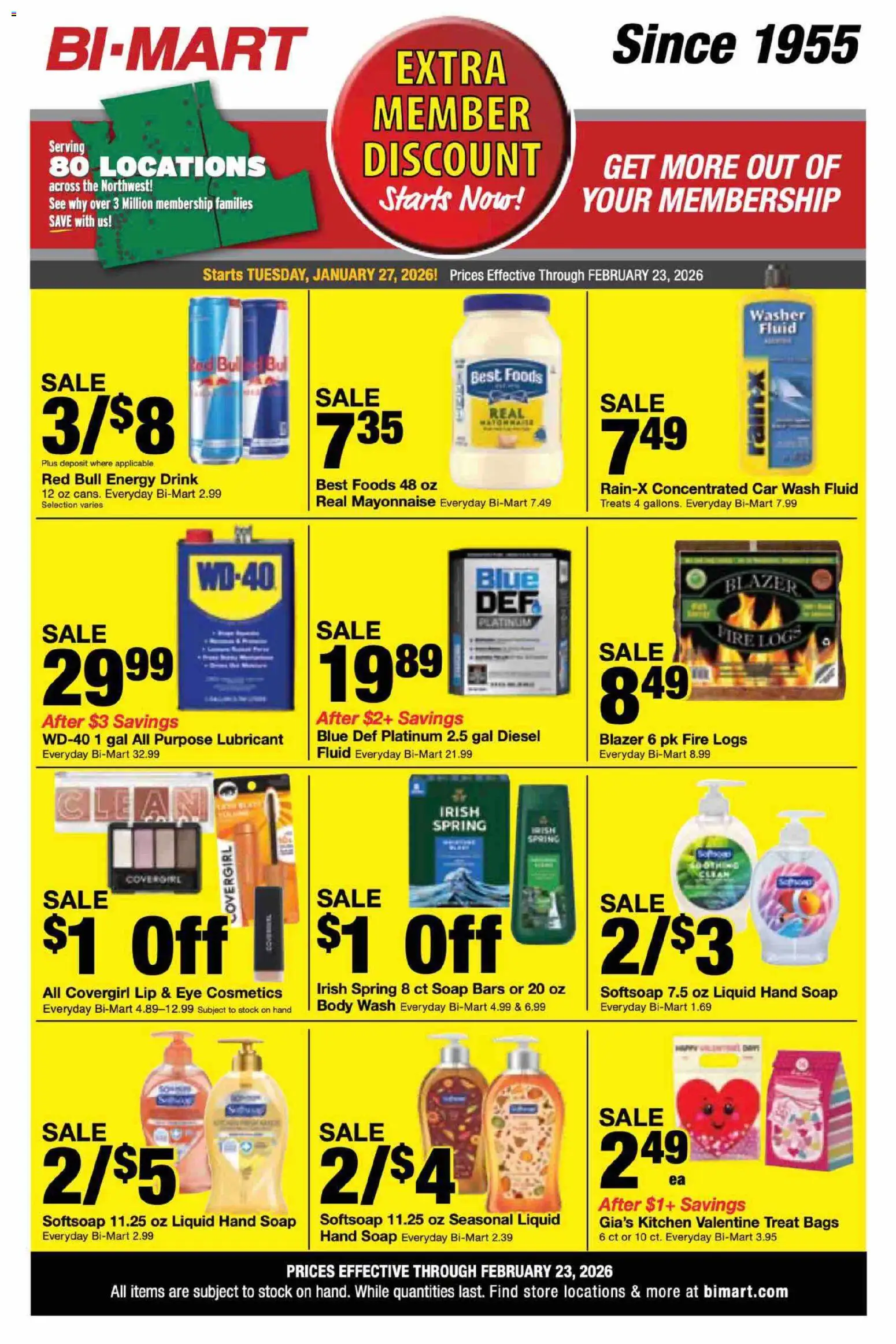 Bi-Mart Weekly Ad - page 1- valid from 01/27/2026