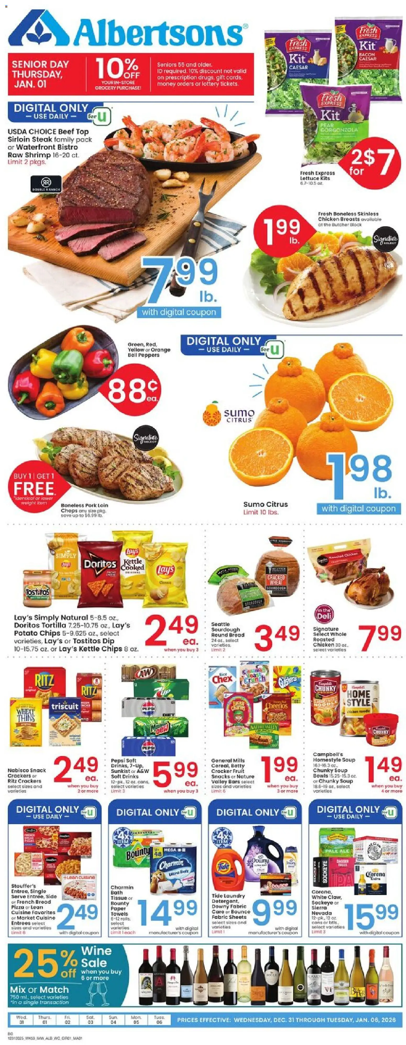 Albertsons Weekly Ad - page 1- valid from 12/31/2025