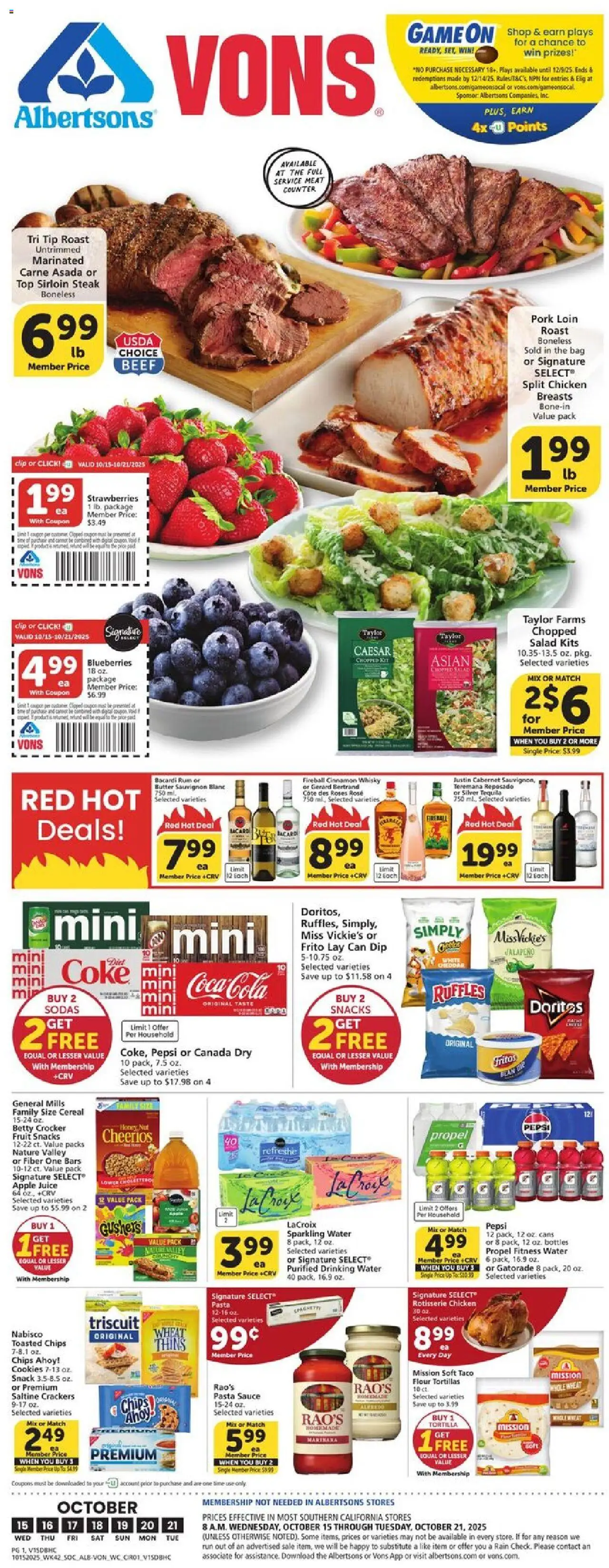 Vons Weekly Ad - SoCal - page 1- valid from 10/15/2025