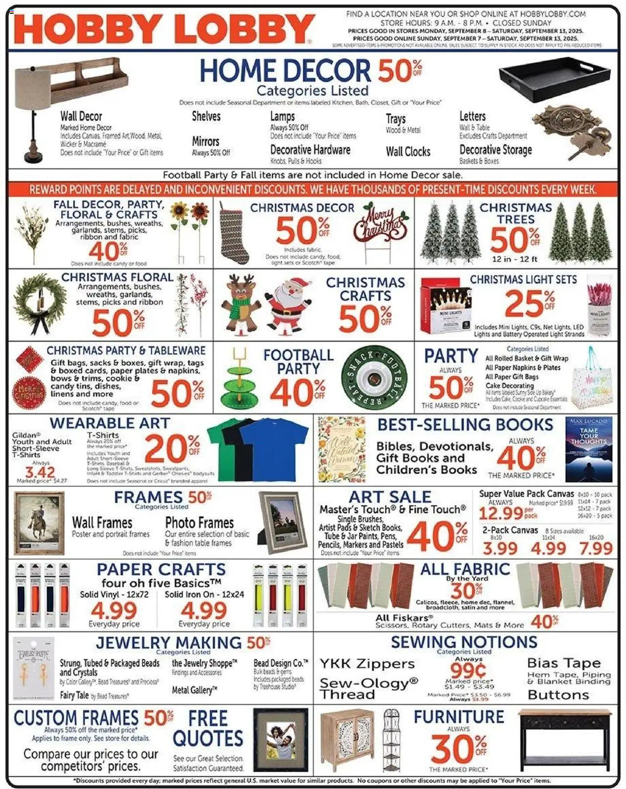 Hobby Lobby Weekly Ad - page 1- valid from 09/07/2025