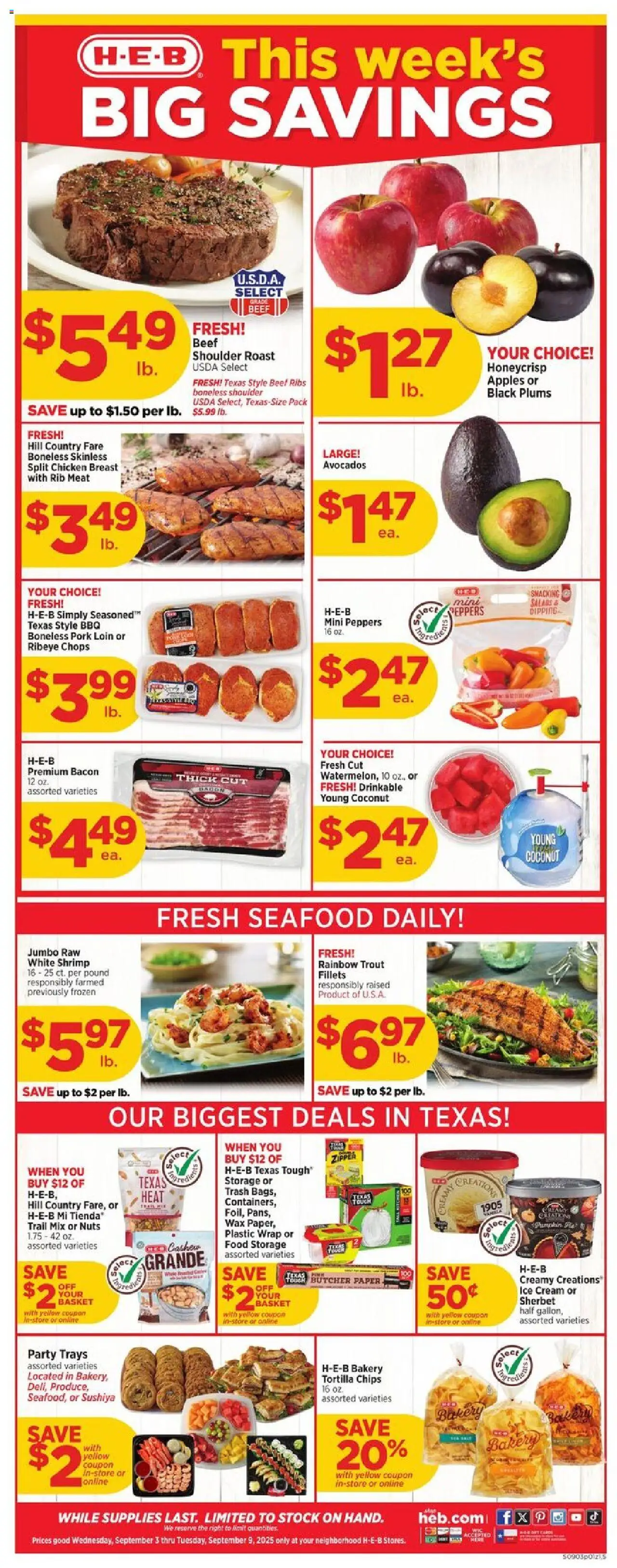 H-E-B Weekly Ad - page 1- valid from 09/03/2025