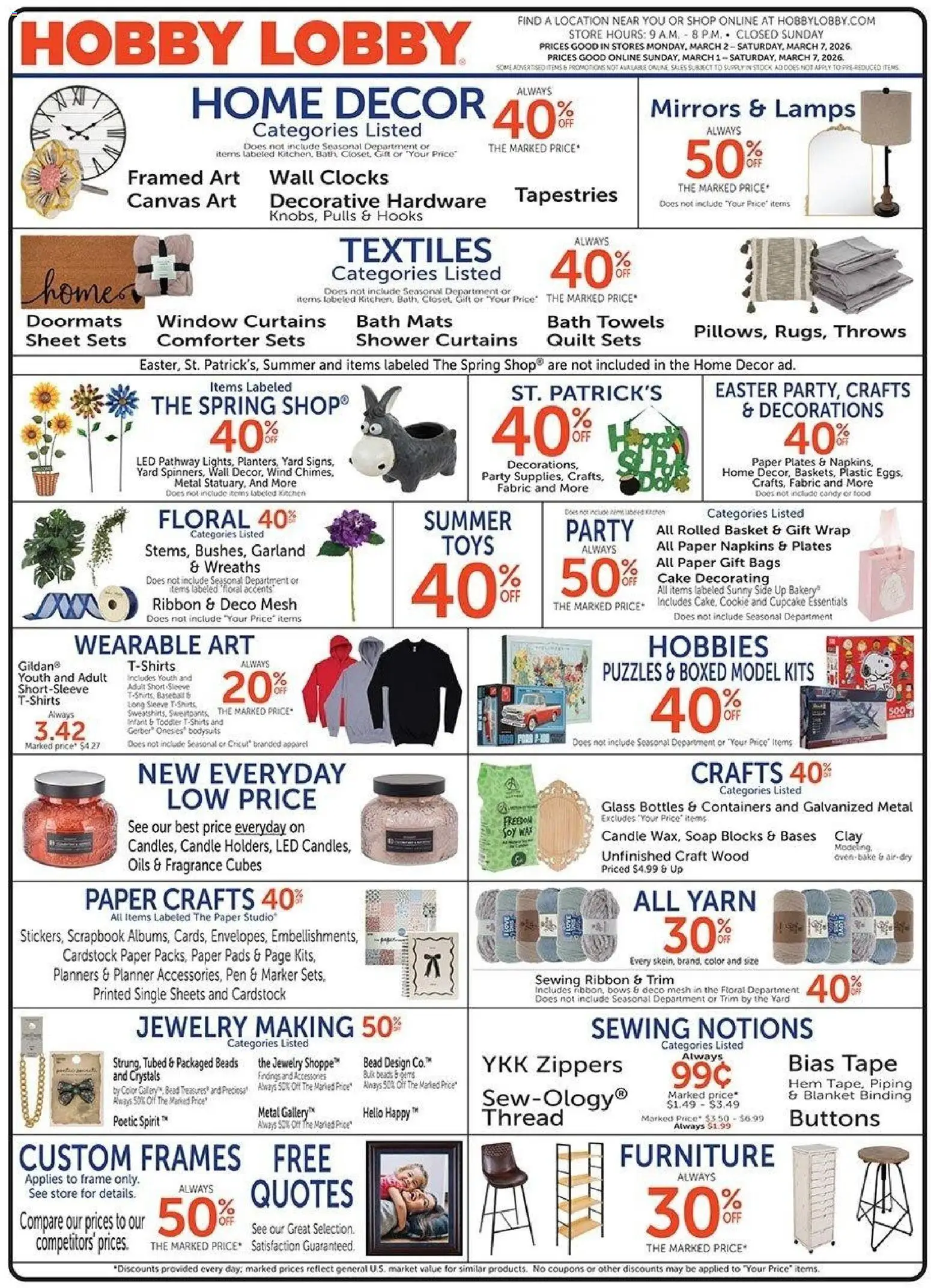 Hobby Lobby Weekly Ad - page 1- valid from 03/01/2026