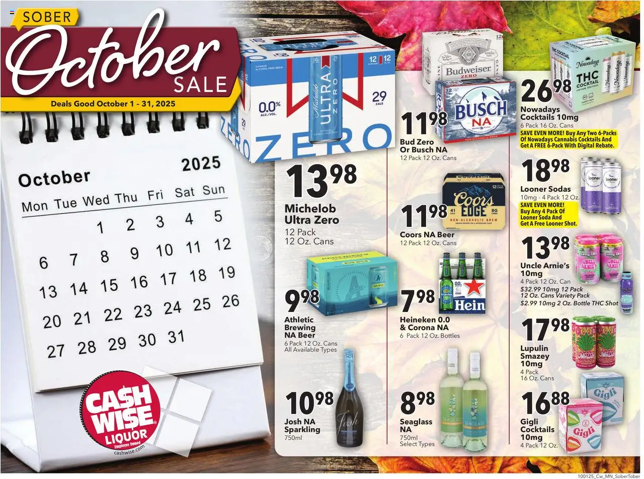 Cash Wise Sober October Sale - page 1- valid from 10/01/2025