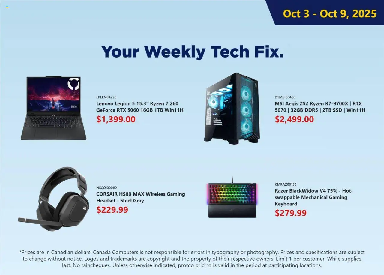 Canada Computers - Weekly flyer - page 1- valid from Oct 3, 2025