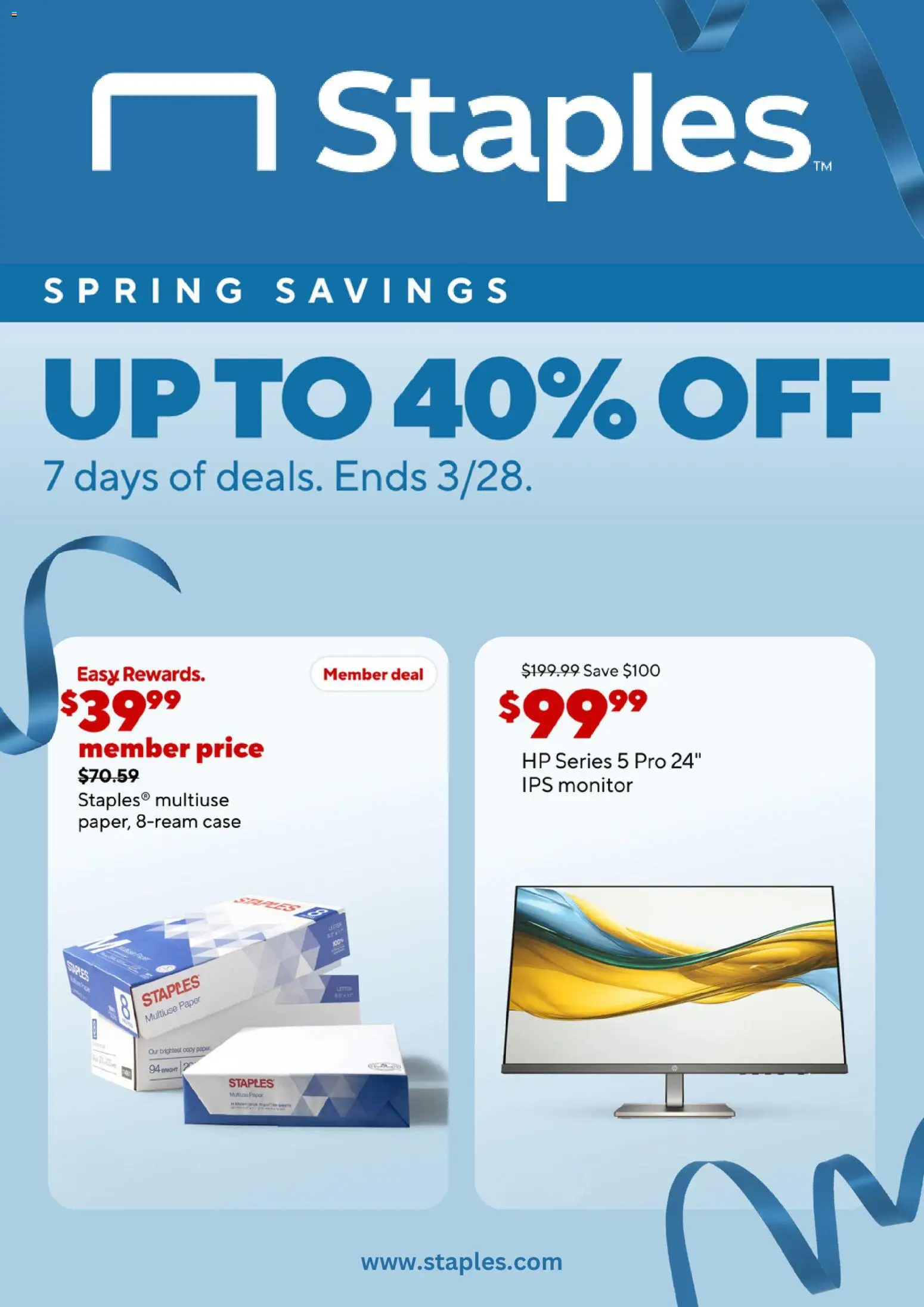 Staples Weekly Ad - page 1- valid from 03/22/2026