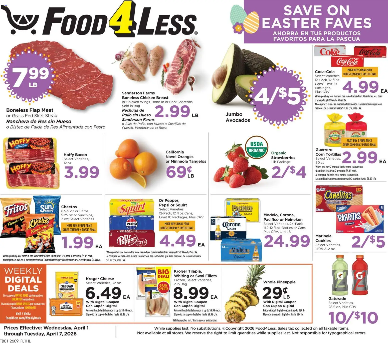 Food 4 Less Weekly Ad - page 1- valid from 04/01/2026