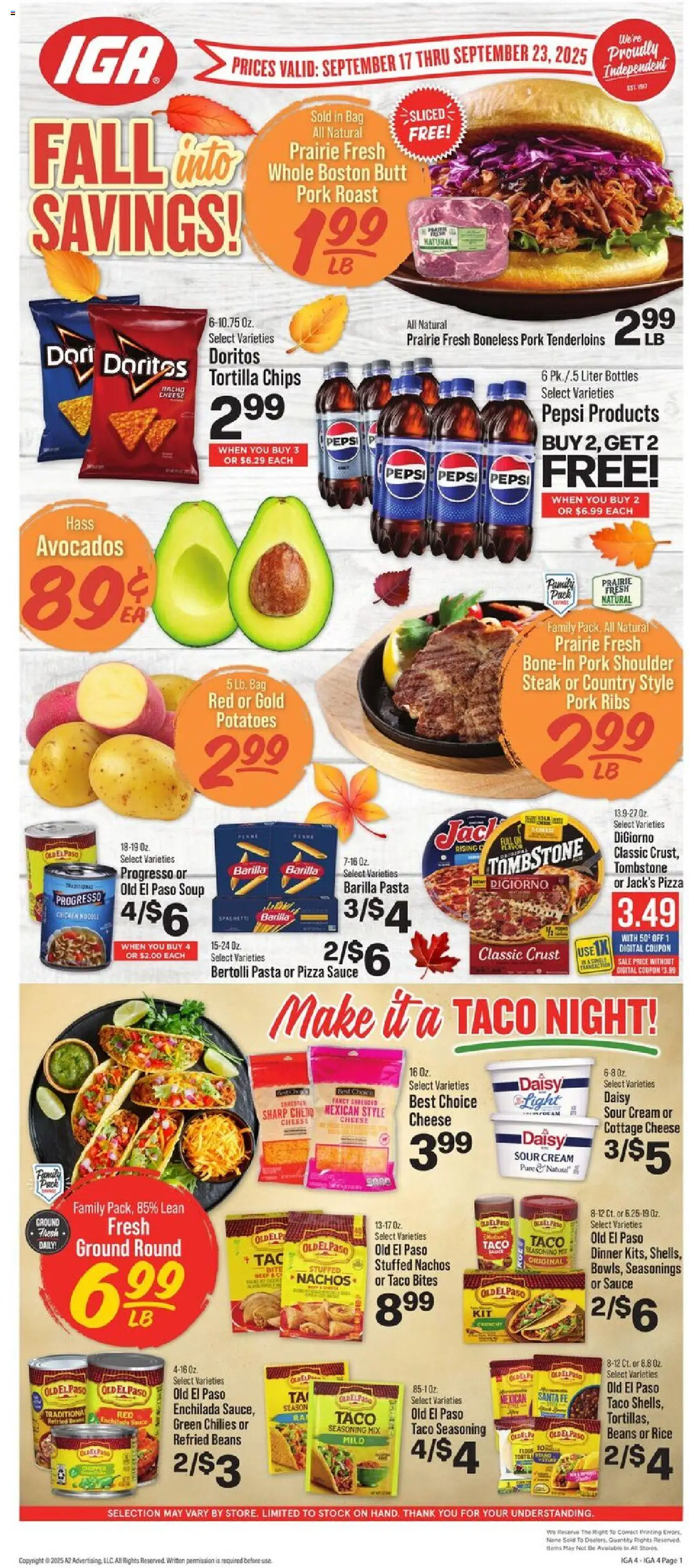 IGA Weekly Ad - page 1- valid from 09/17/2025