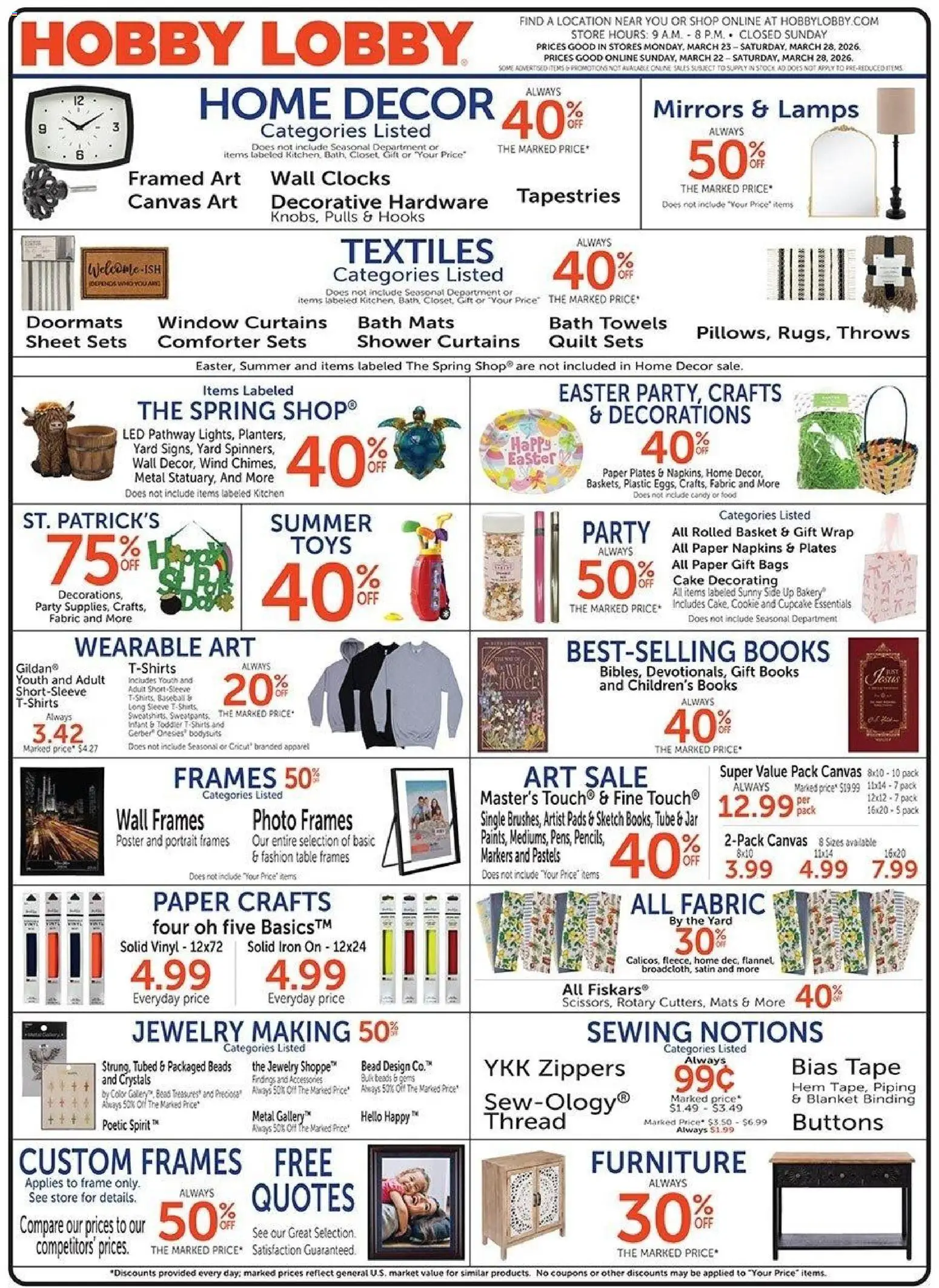 Hobby Lobby Weekly Ad - page 1- valid from 03/22/2026