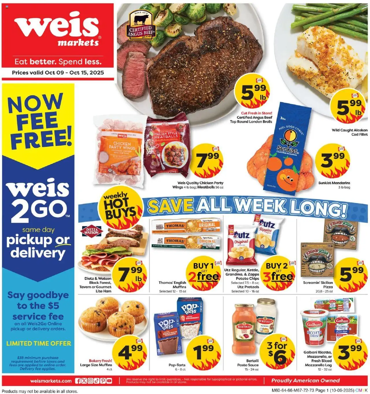Weis Weekly Ad - page 1- valid from 10/09/2025
