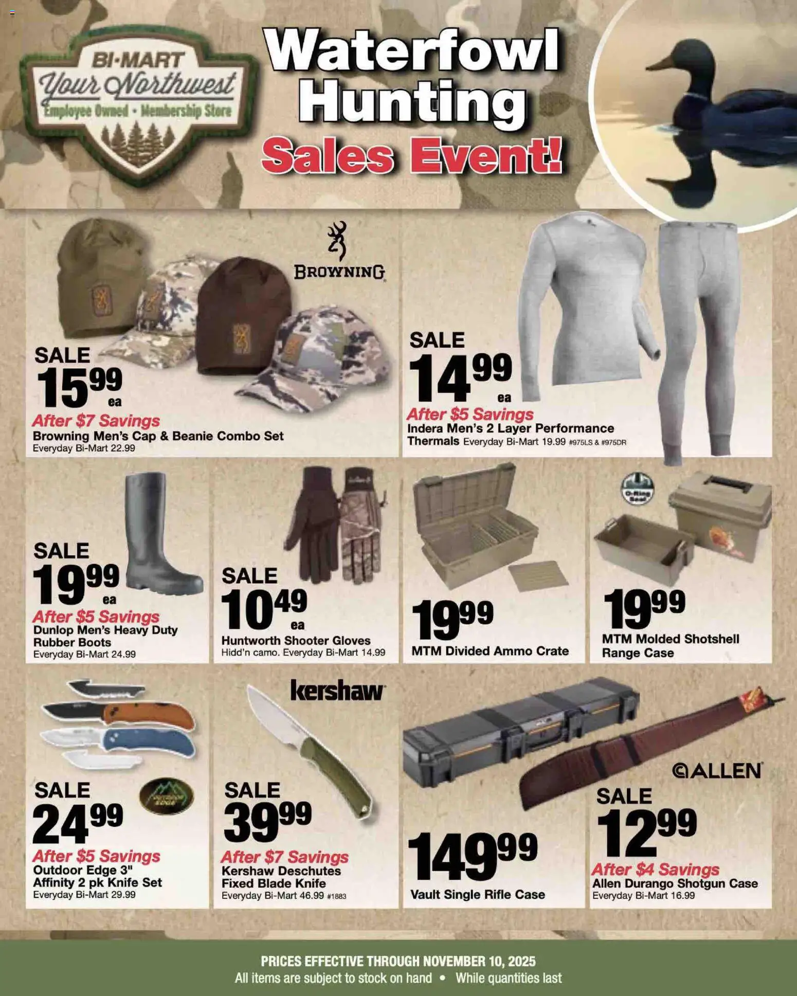 Bi-Mart Waterfowl Hunting Savings - page 1- valid from 10/28/2025