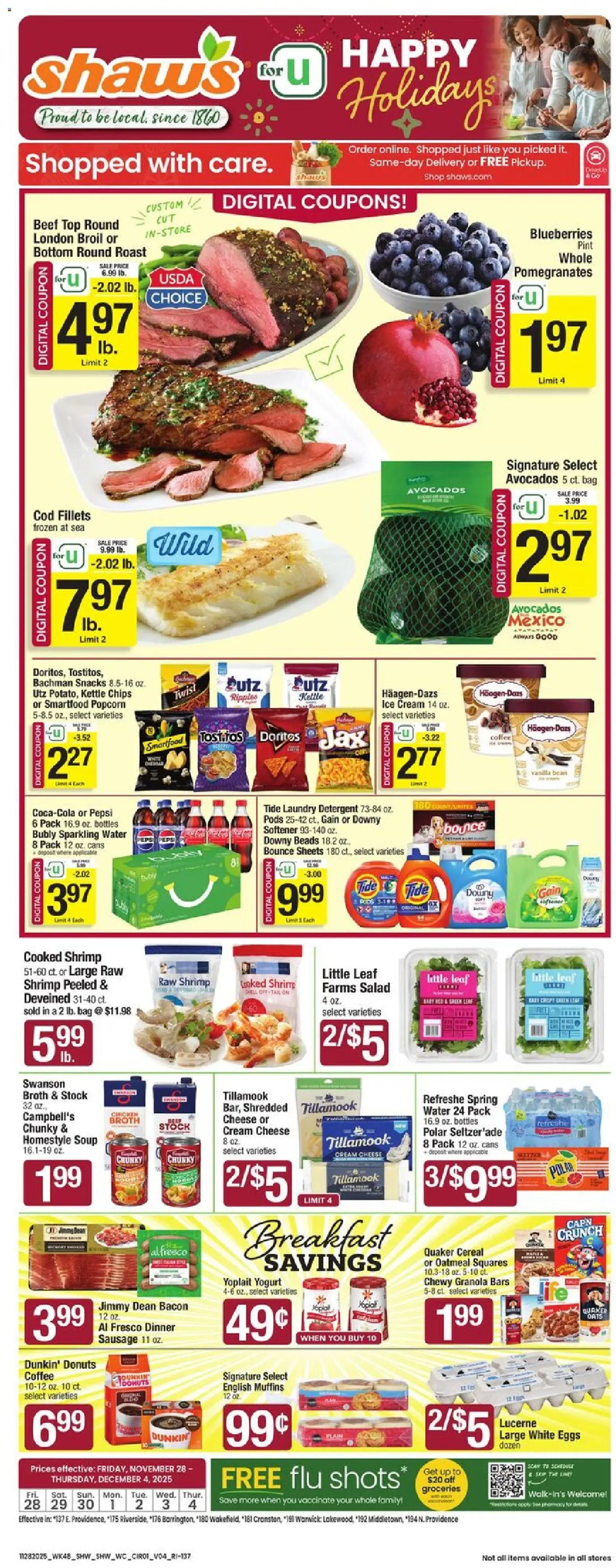 Shaw's Weekly Ad - RI - page 1- valid from 11/28/2025