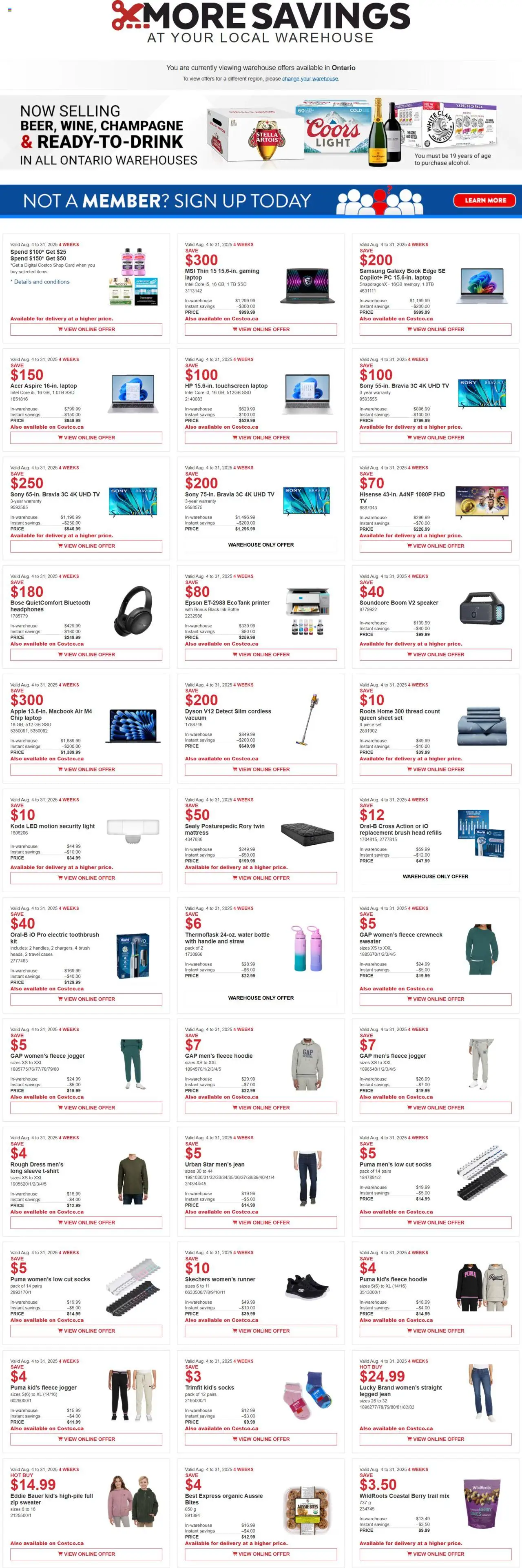 Costco flyer - page 1- valid from Aug 4, 2025
