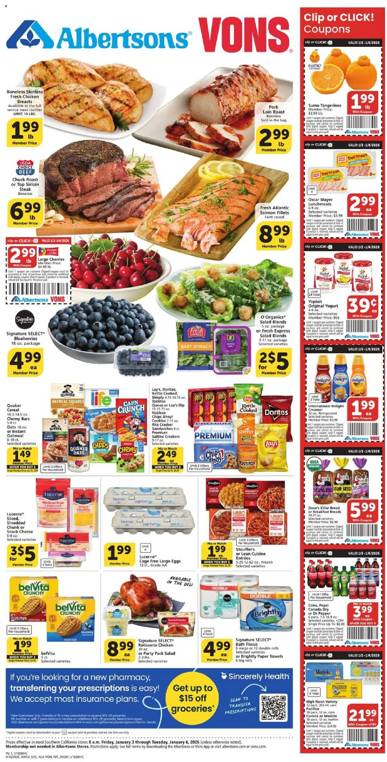 Vons Weekly Ad - page 1- valid from 01/02/2026