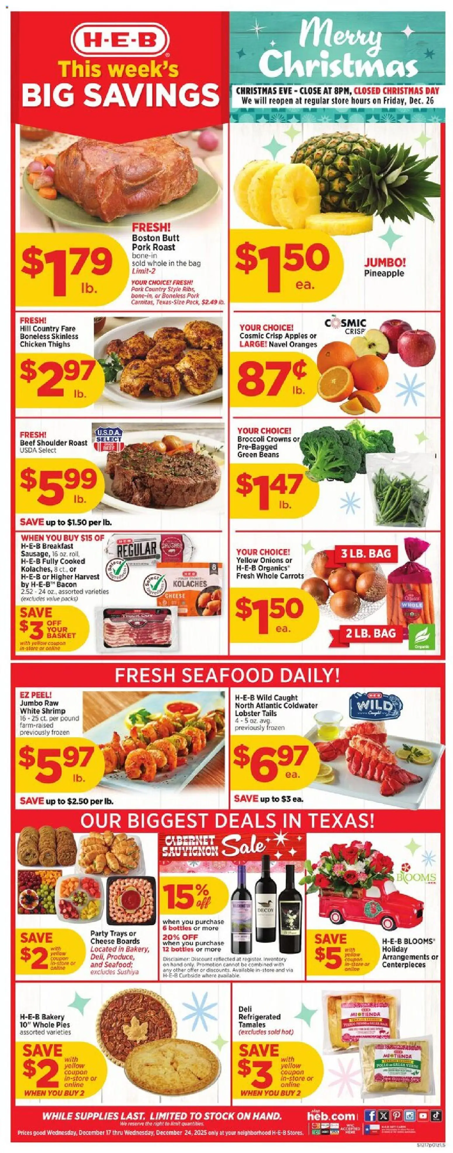 H-E-B Weekly Ad - page 1- valid from 12/17/2025