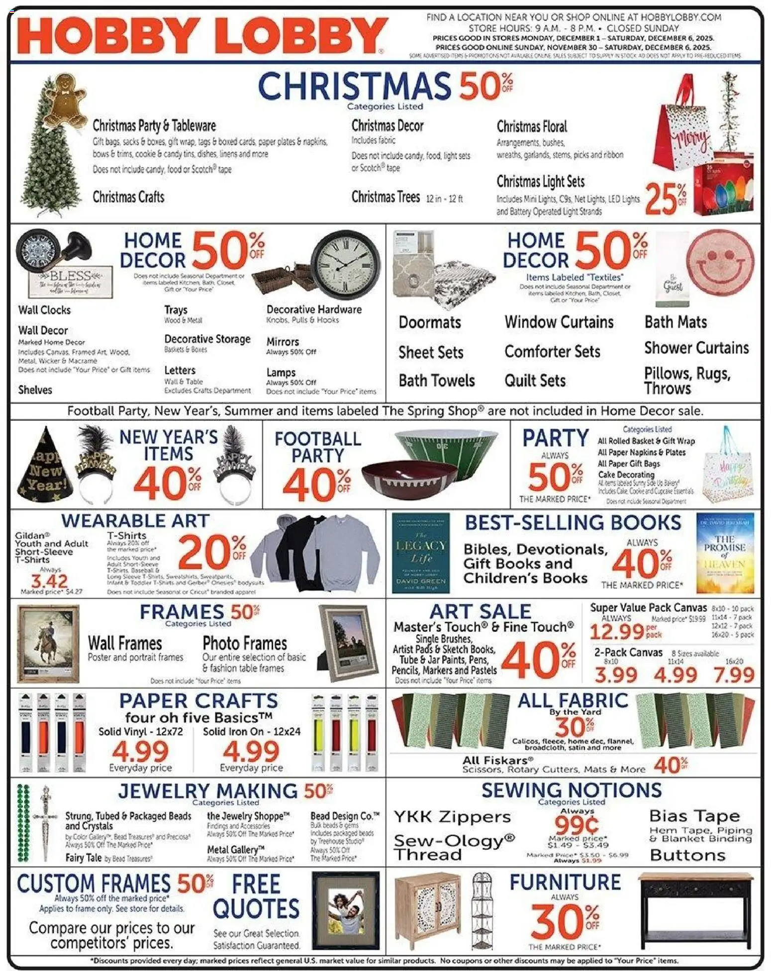 Hobby Lobby Weekly Ad - page 1- valid from 11/30/2025