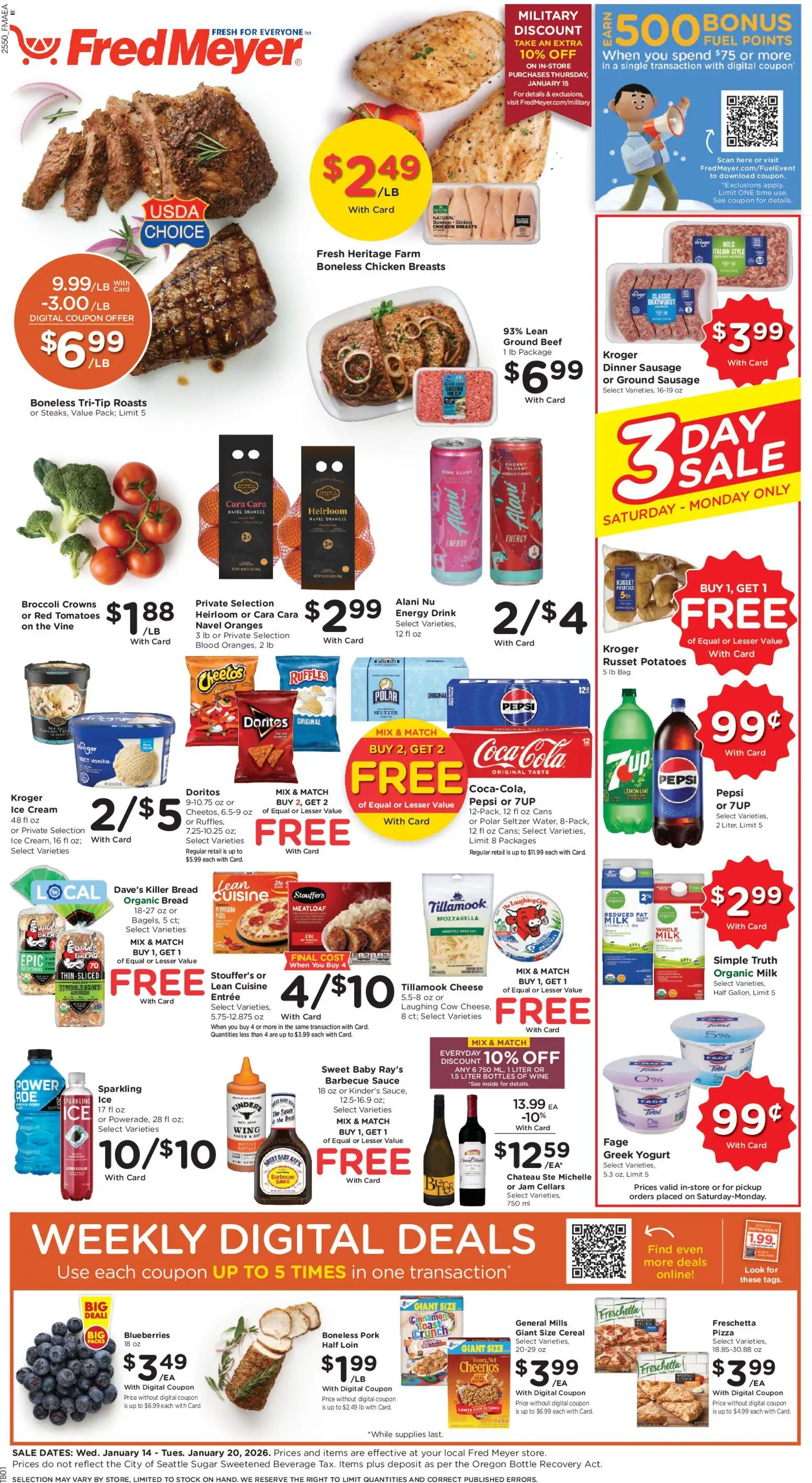 Fred Meyer Weekly Ad - page 1- valid from 01/14/2026