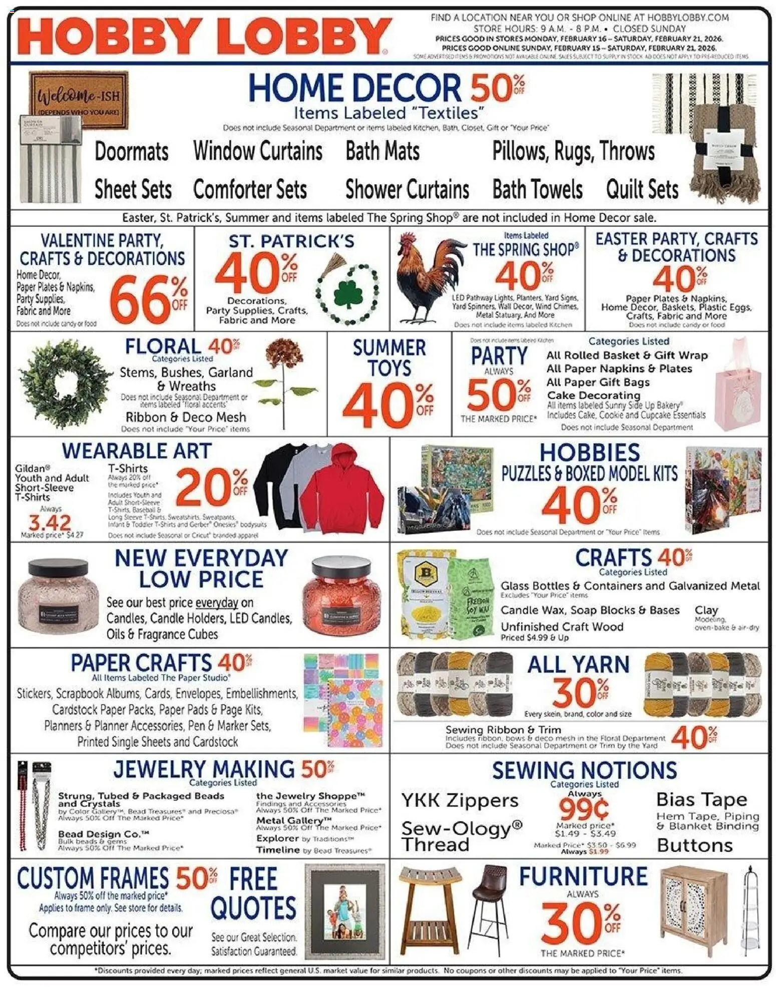Hobby Lobby Weekly Ad - page 1- valid from 02/15/2026