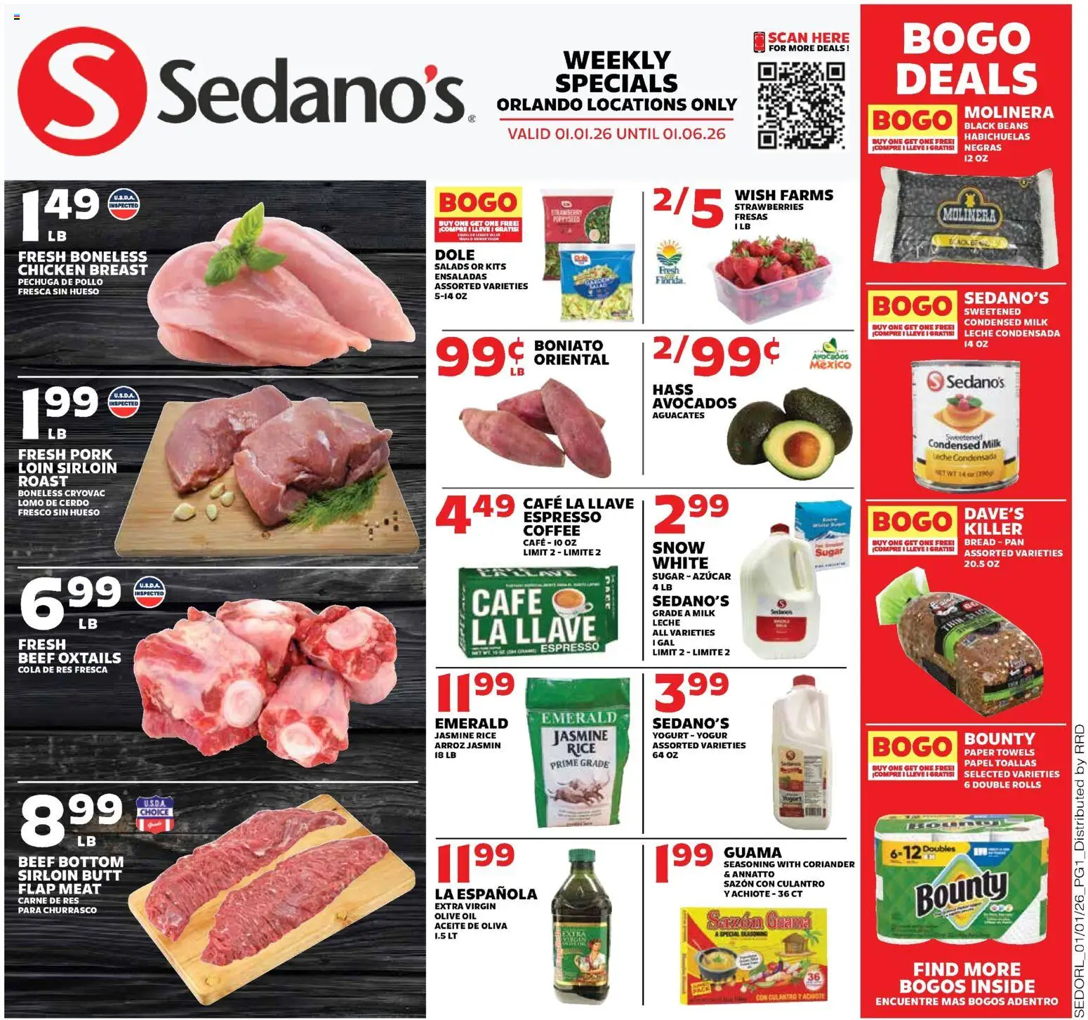Sedano's Weekly Ad - page 1- valid from 01/01/2026