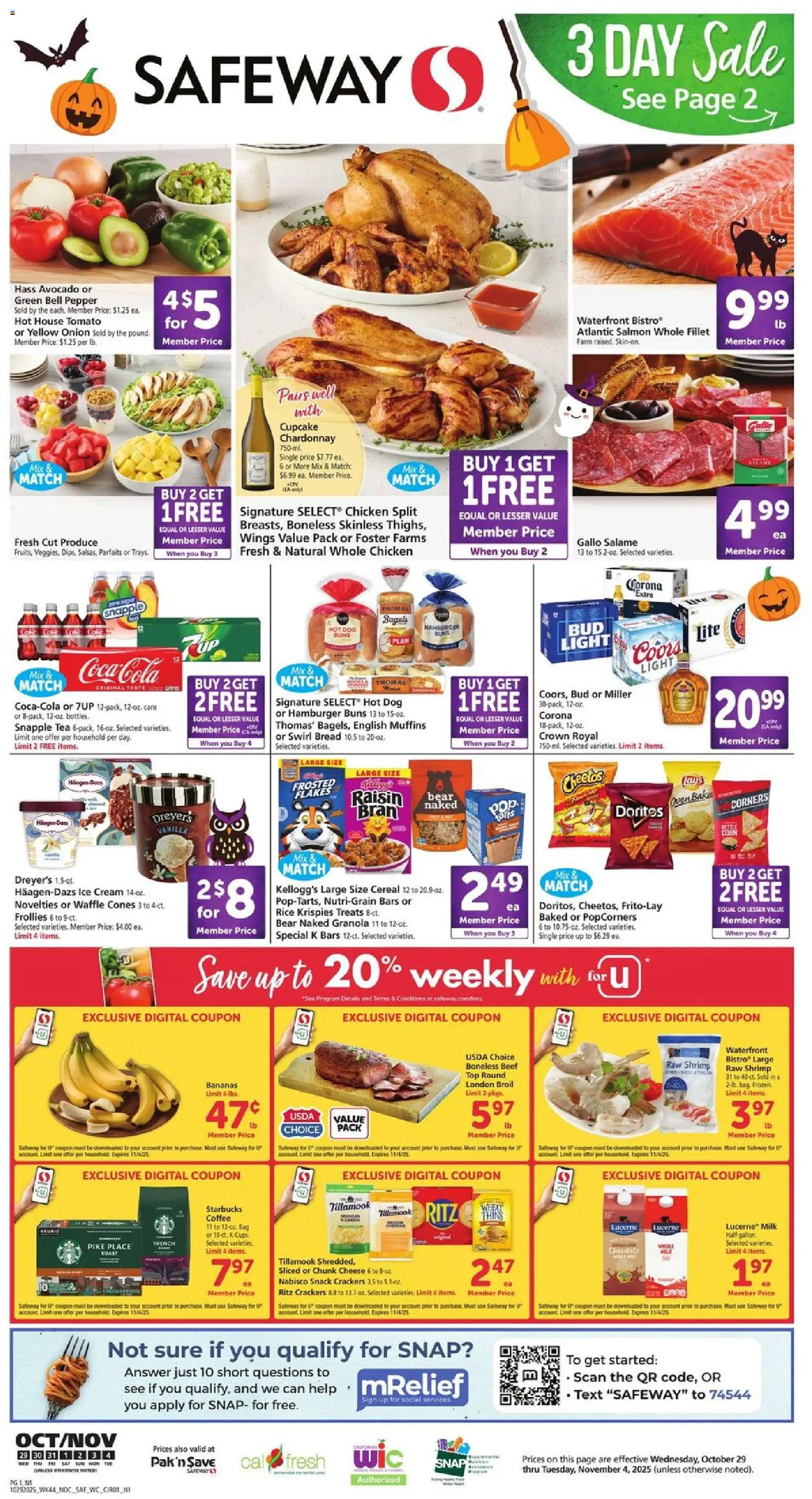 Safeway Weekly Ad - page 1- valid from 10/29/2025