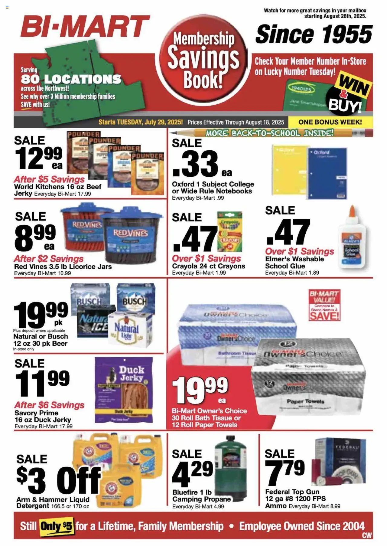Bi-Mart Weekly Ad - page 1- valid from 07/29/2025