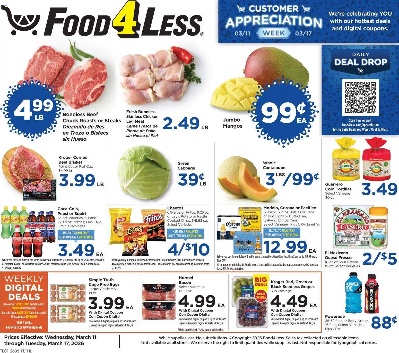 Food 4 Less Weekly Ad - page 1- valid from 03/11/2026
